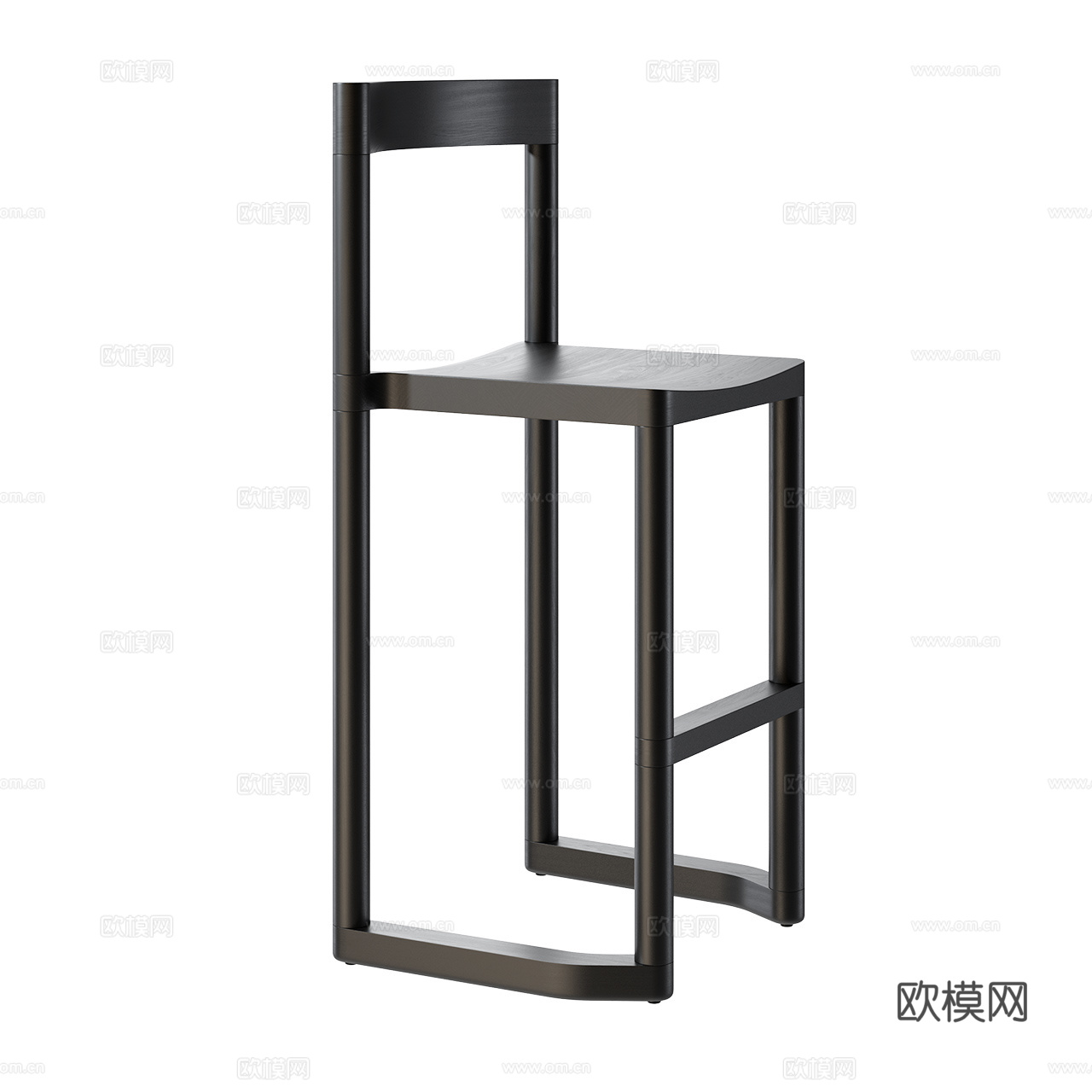 Resident 极简吧椅 北欧吧椅 原木吧椅 黑色木头吧椅3d模型