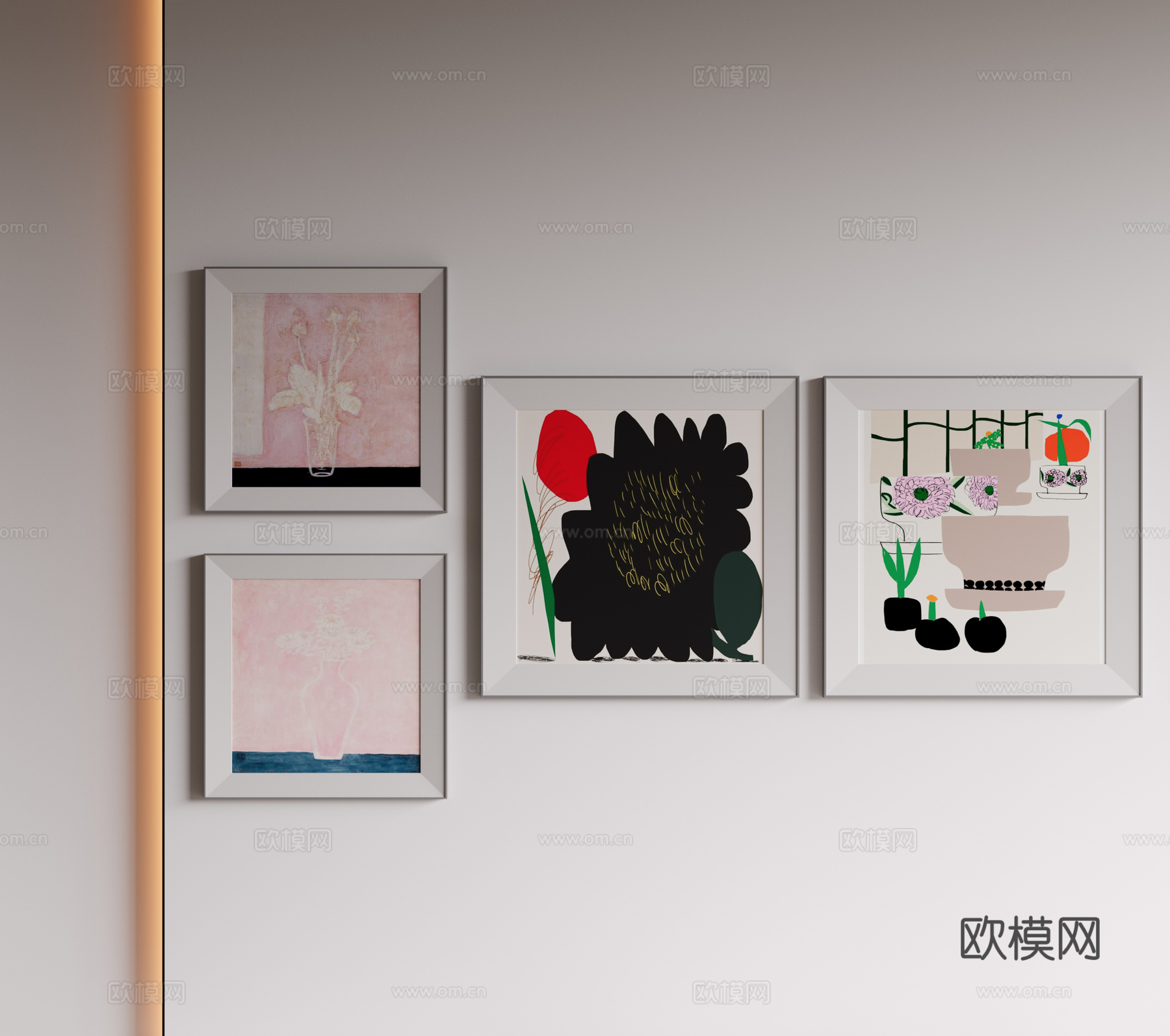 现代极简装饰画 侘寂中古风挂画 奶油风装饰画 意式挂画 黑白3d模型