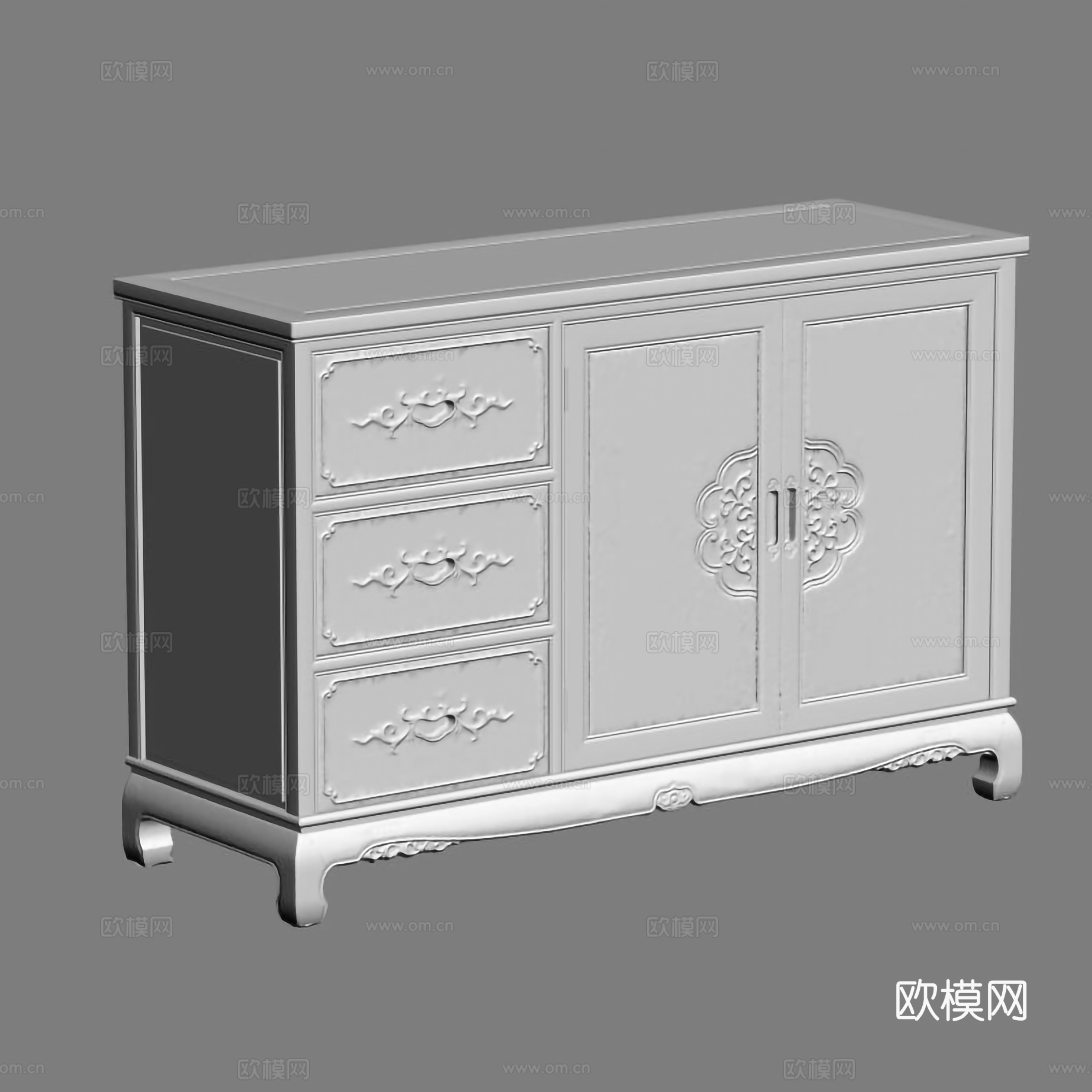中式餐边柜 雕花柜门 实木红木3d模型