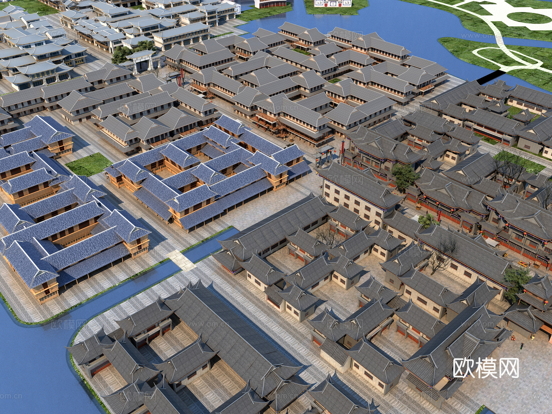 古建 小镇 商业街 中式建筑 灰派 江南 古镇3d模型