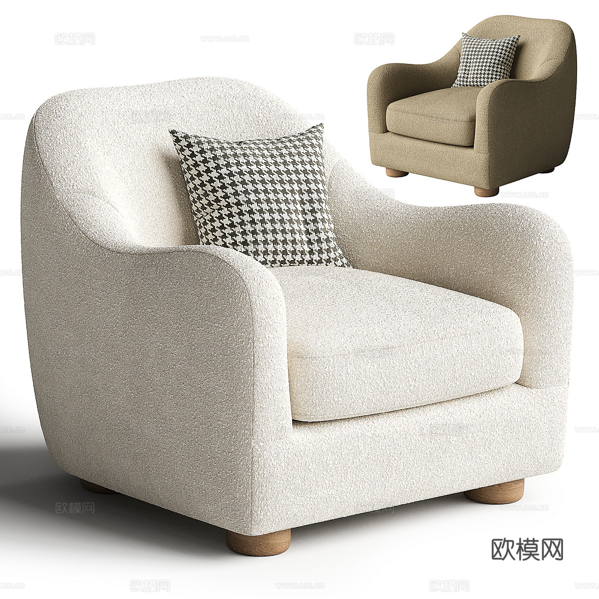 现代奶油风布艺沙发椅3d模型