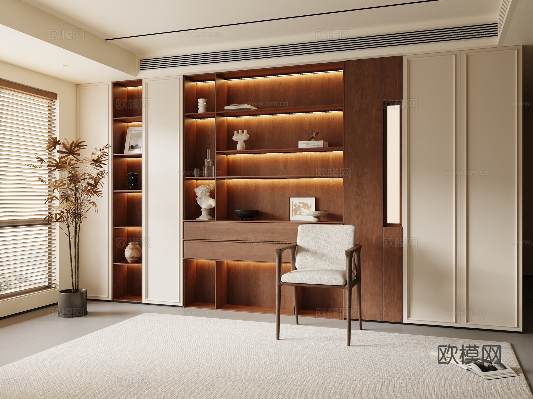 中古风书柜3d模型下载