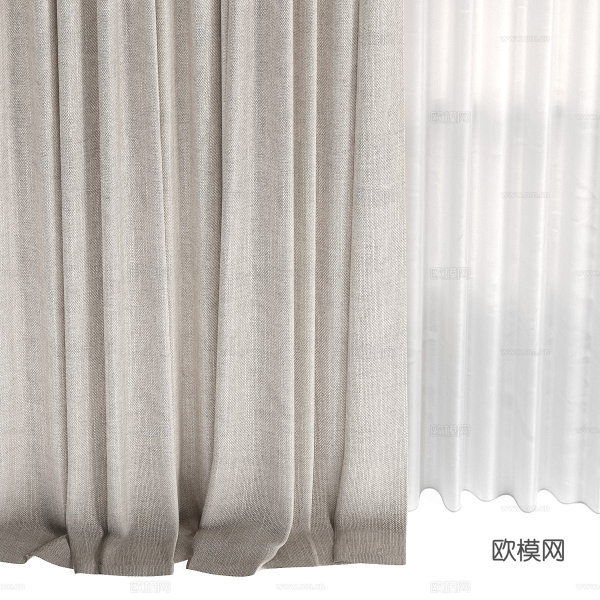 现代布艺窗帘3d模型下载（渲染图3）