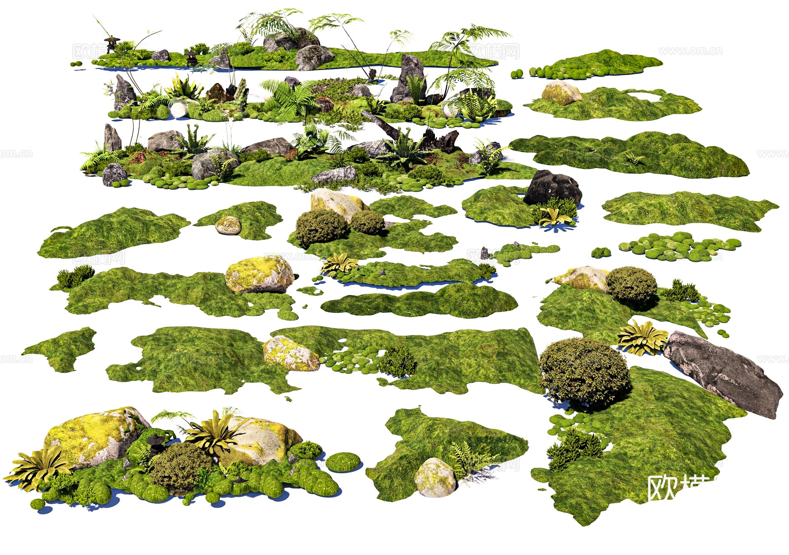 新中式现代微地形 庭院小品 微地形 苔藓 景观石头 景观造景3d模型