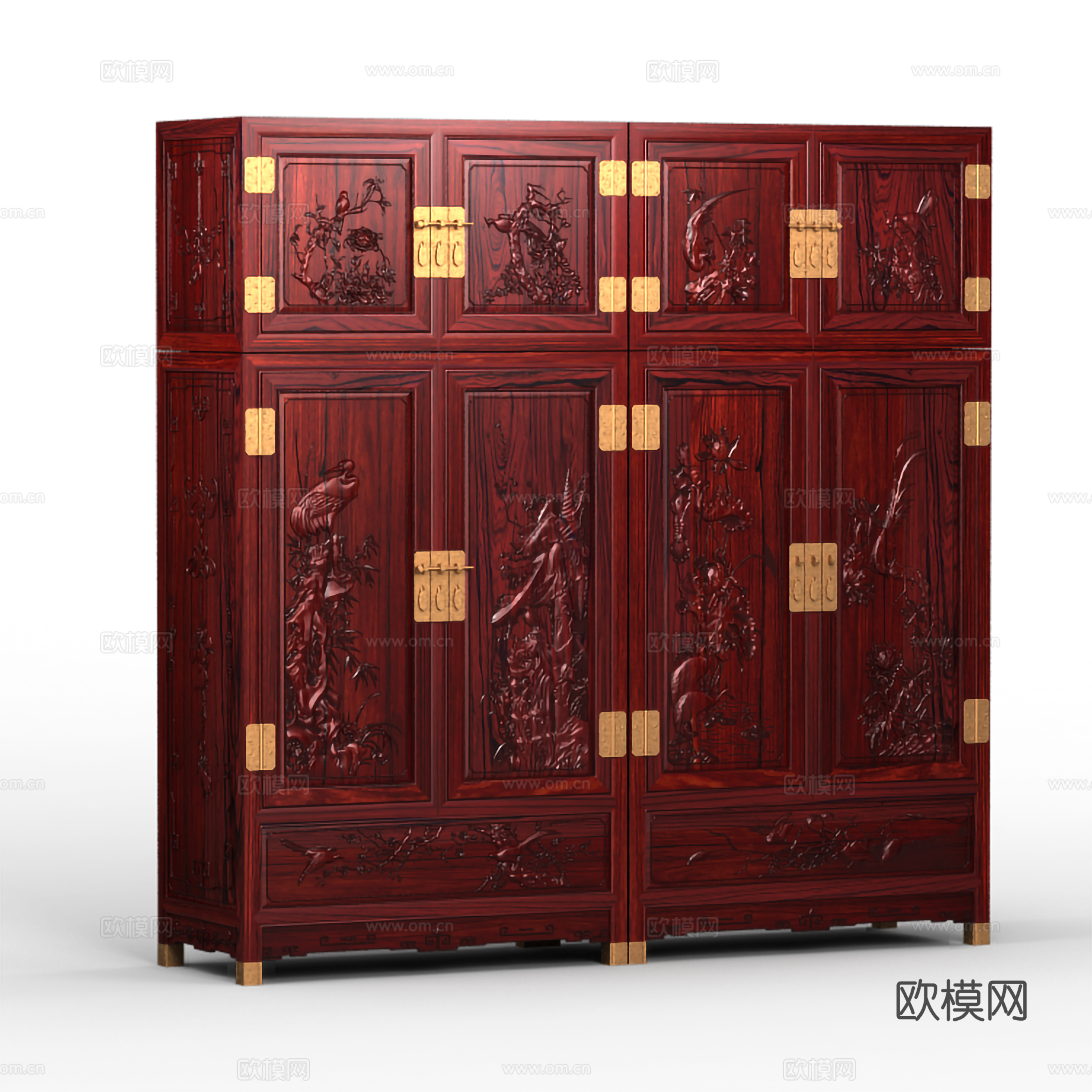 中式衣柜 箱柜 雕花柜门 实木红木3d模型