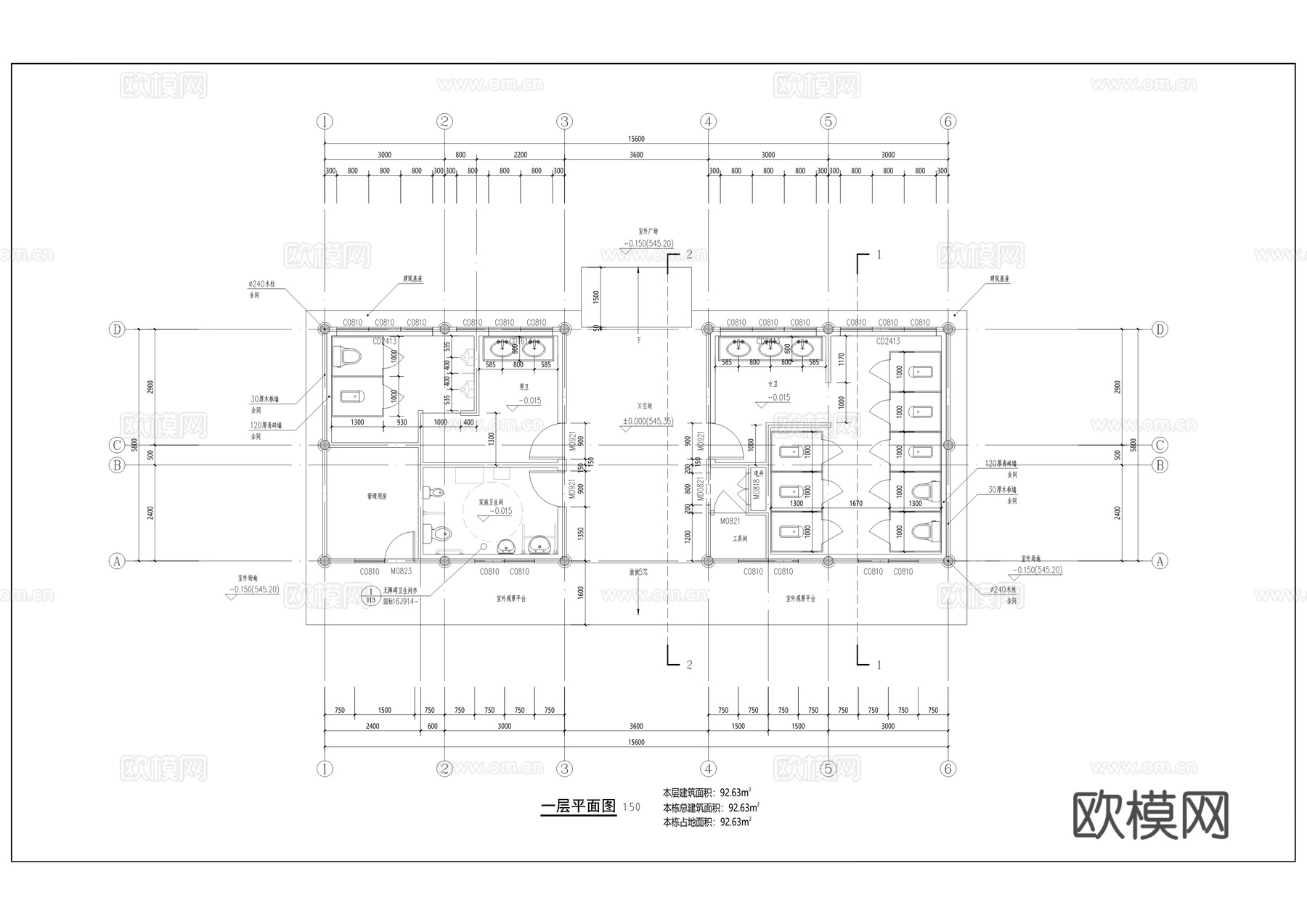 十二个文旅古建公厕建筑施工图（t3版）cad施工图