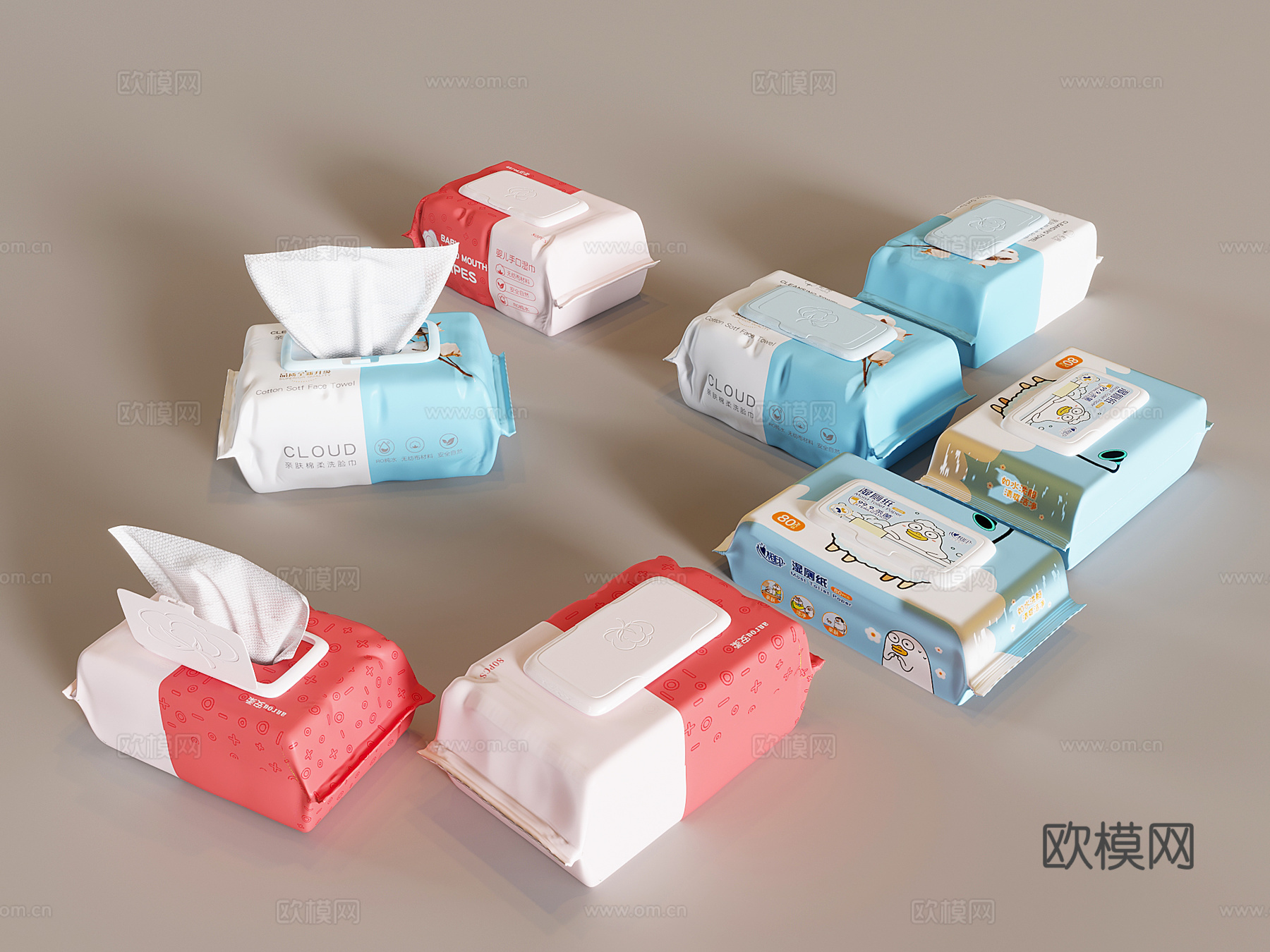 婴幼儿手口湿巾 棉柔亲肤洗脸巾 湿厕纸3d模型