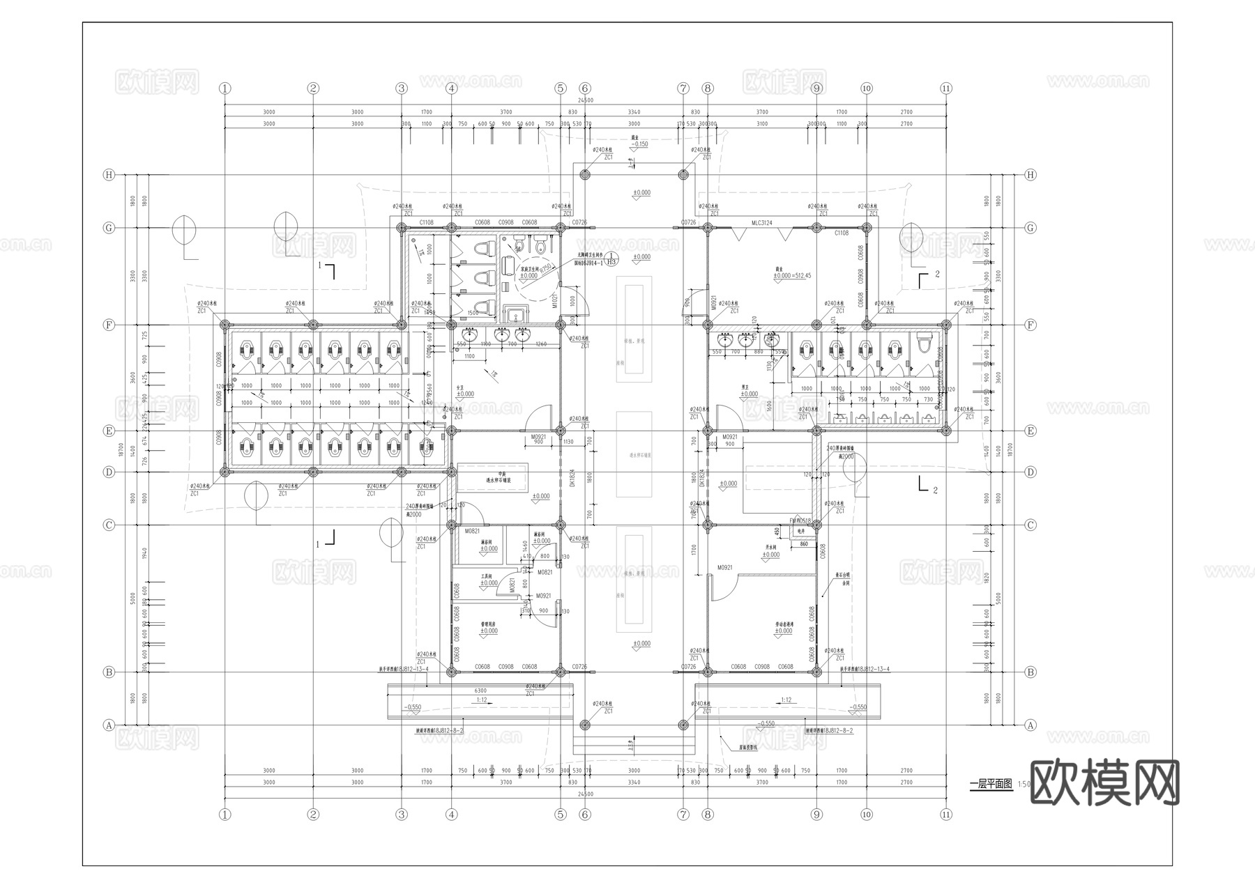 十二个文旅古建公厕建筑施工图（t3版）cad施工图