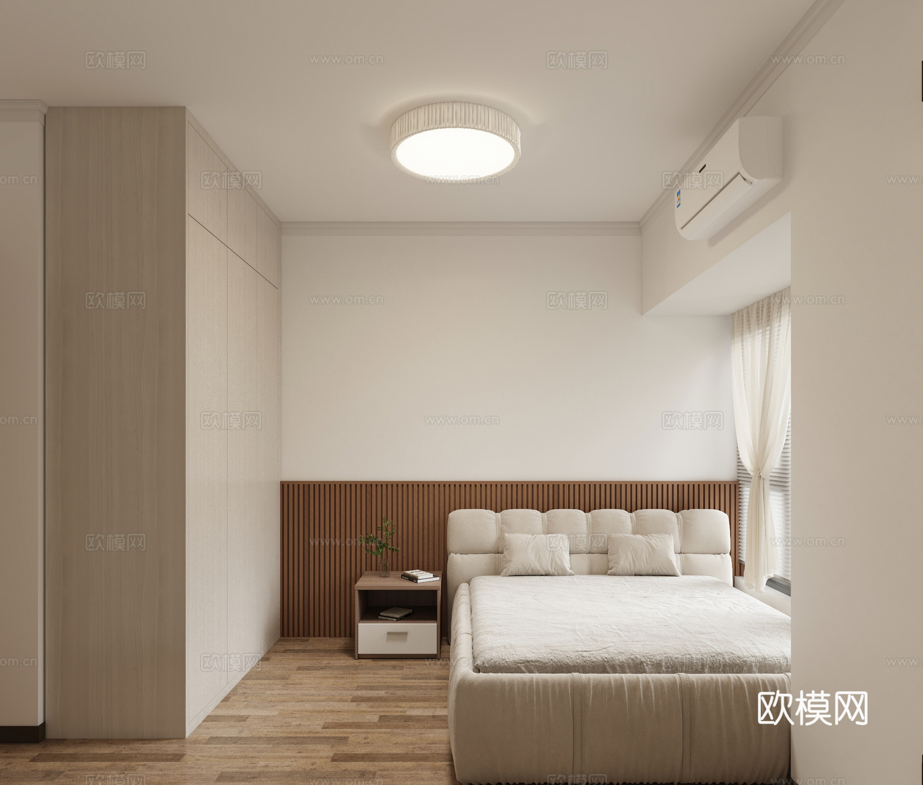 现代卧室 床 衣柜 吸顶灯3d模型