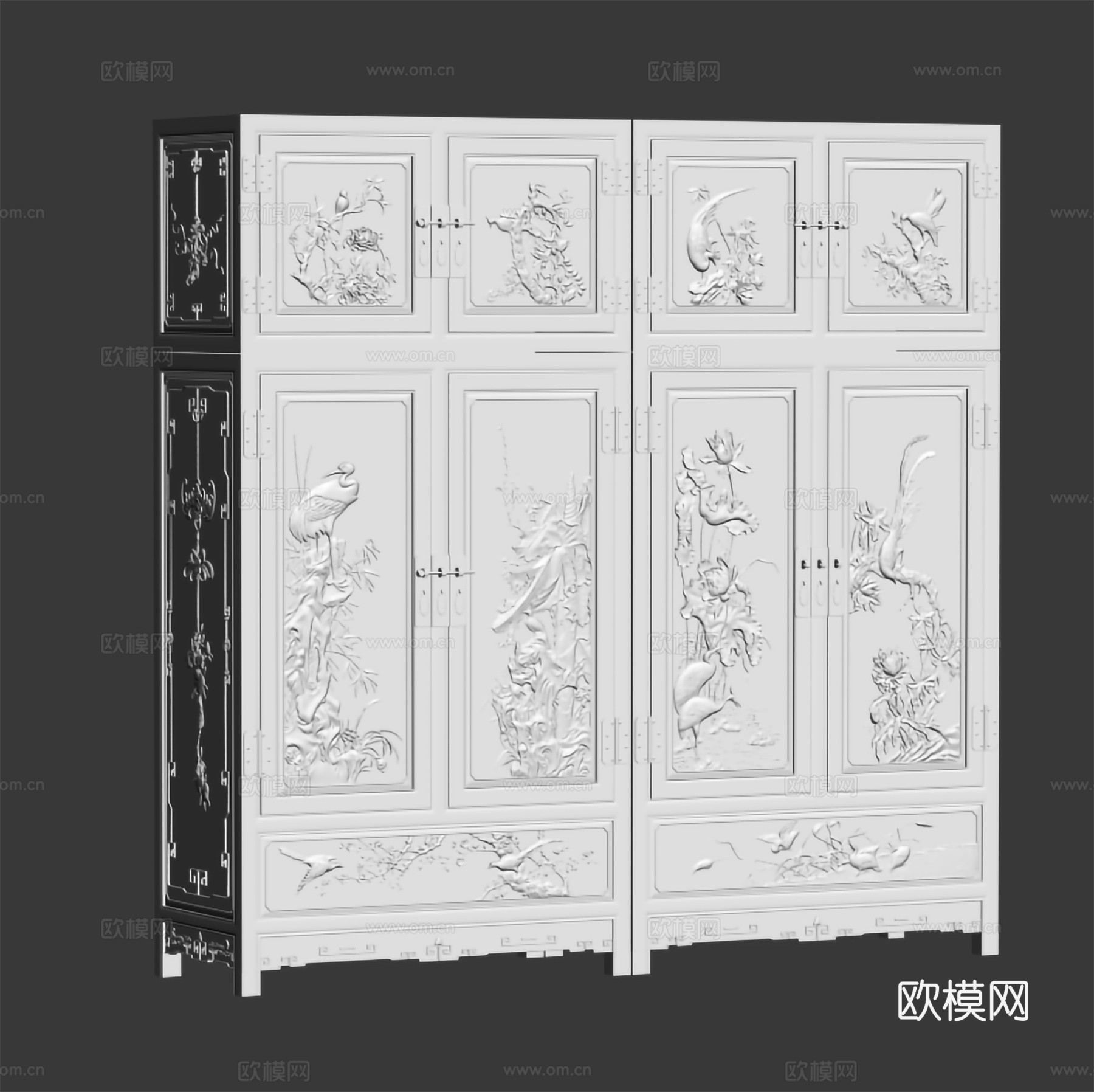 中式衣柜 箱柜 雕花柜门 实木红木3d模型