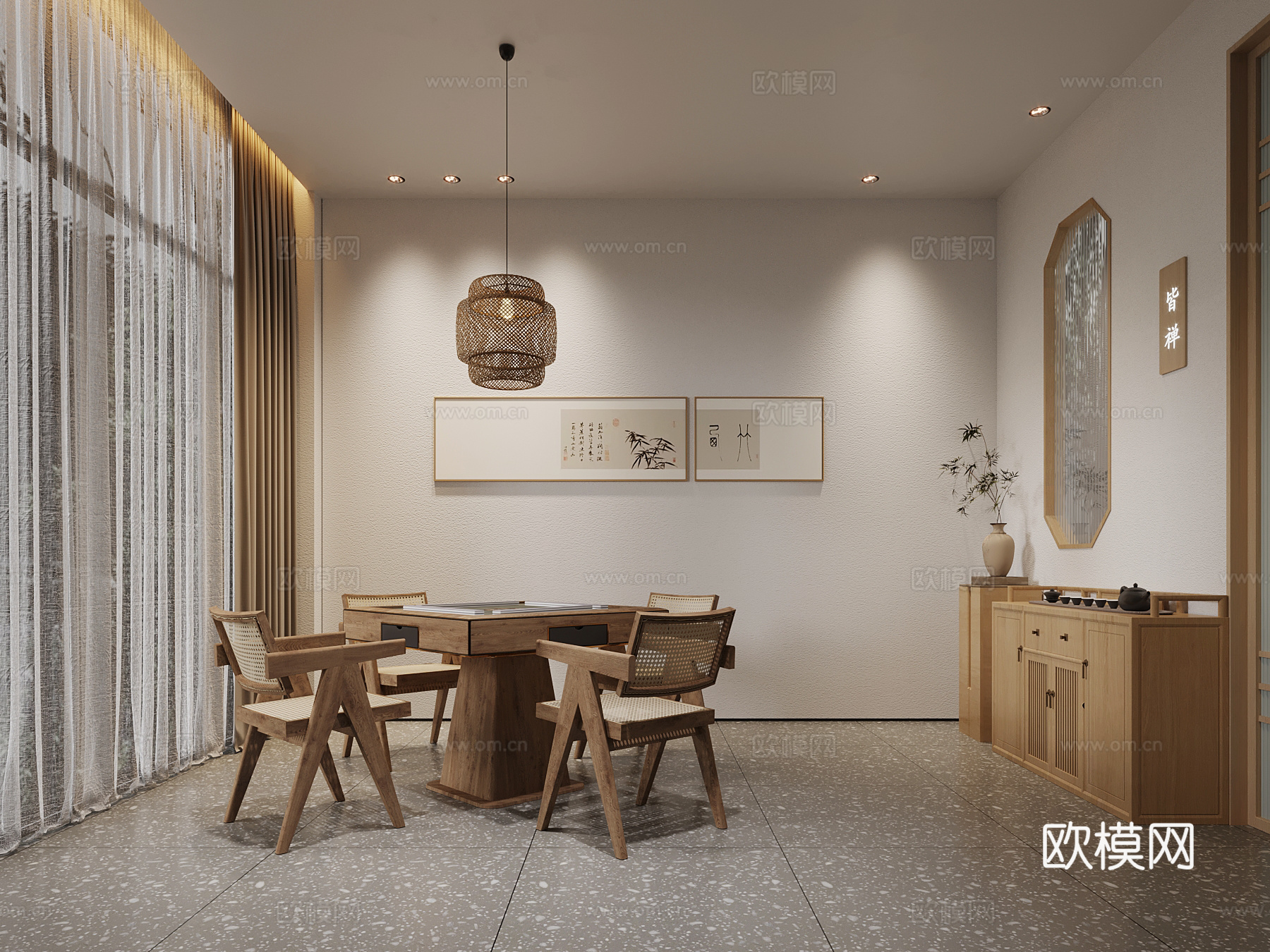 新中式棋牌室 麻将室 茶水柜3d模型