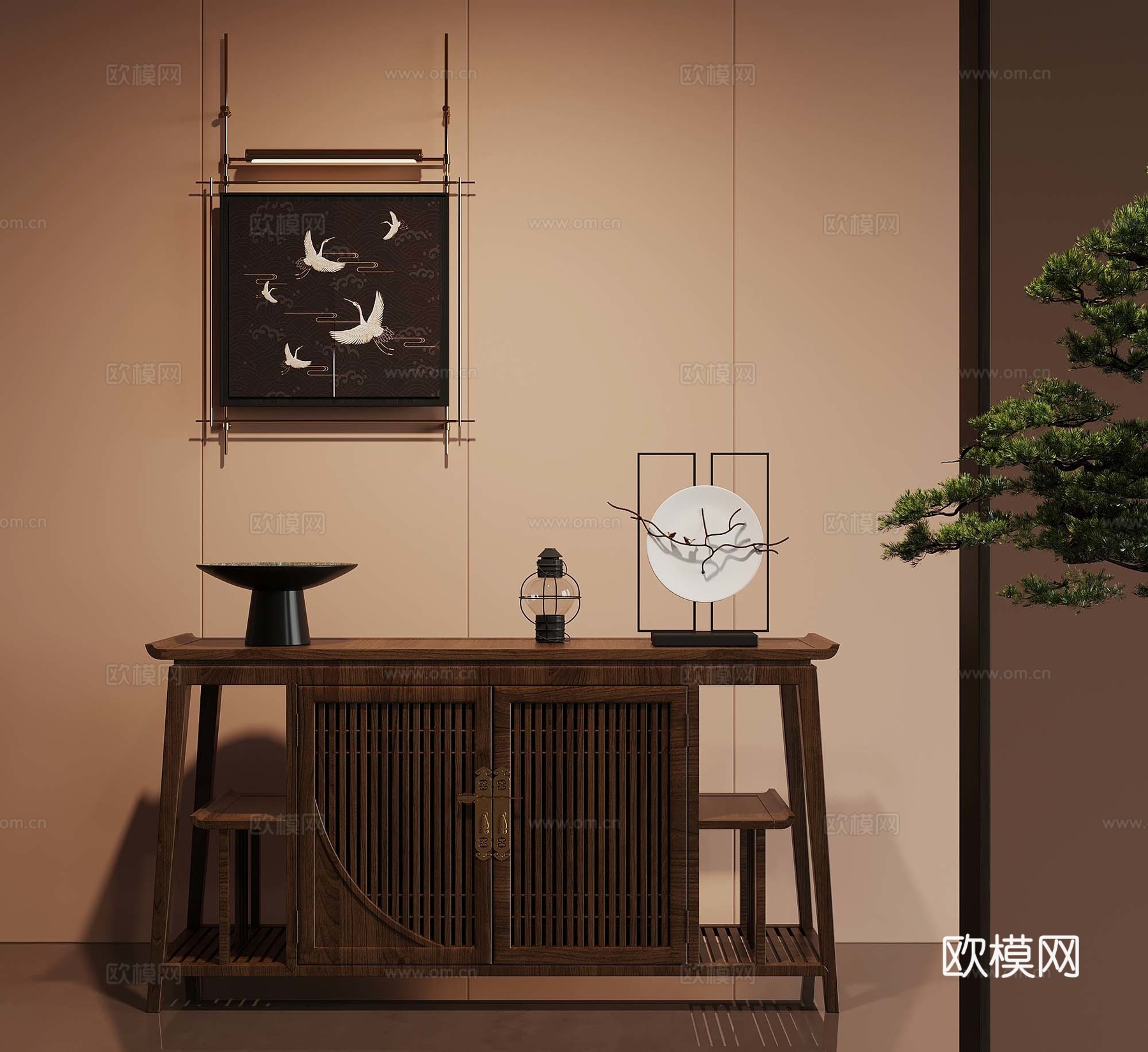 新中式玄关柜 端景柜 端景台 挂画3d模型