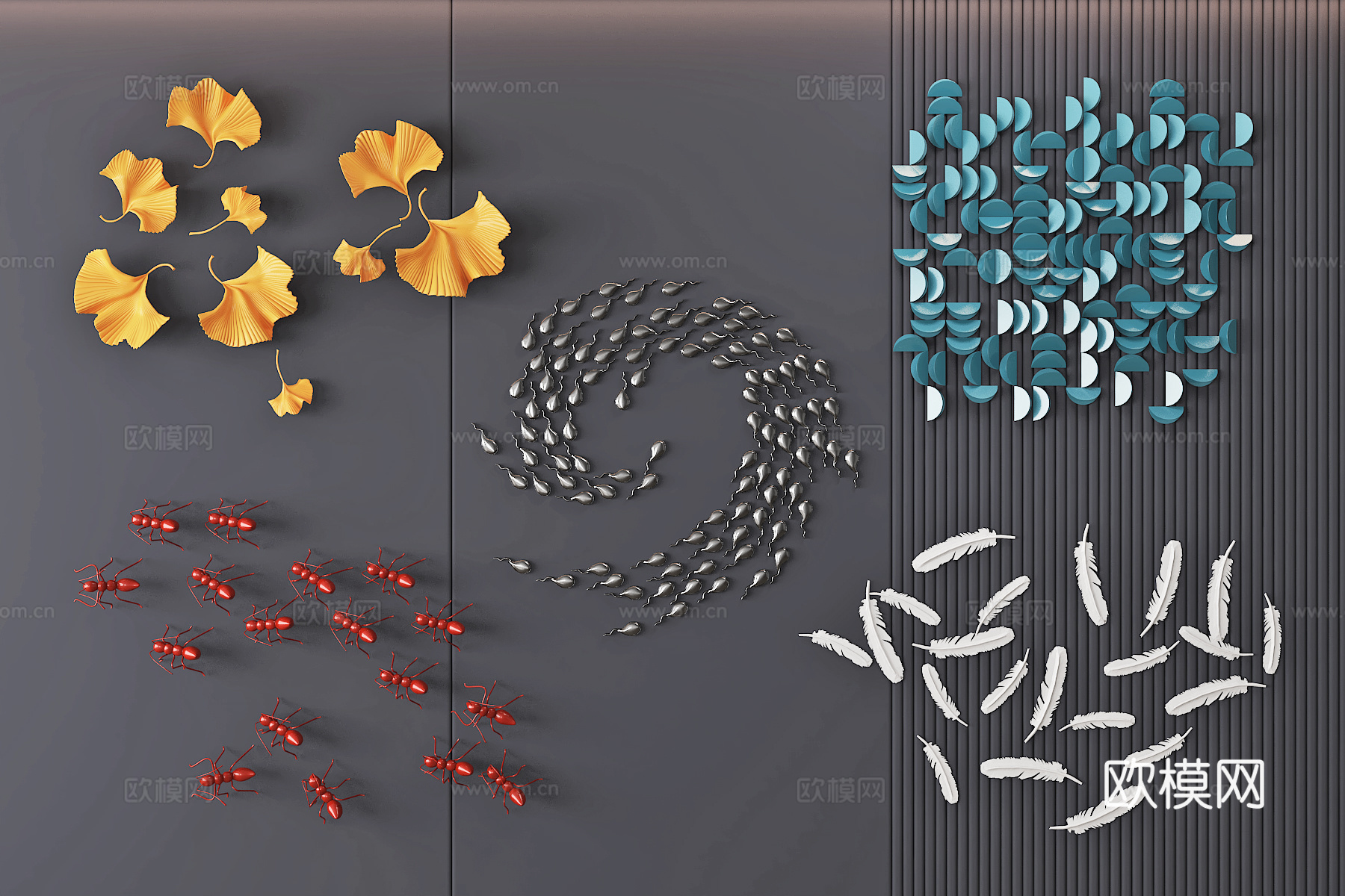 现代墙饰 立体画 挂件 艺术装置3d模型