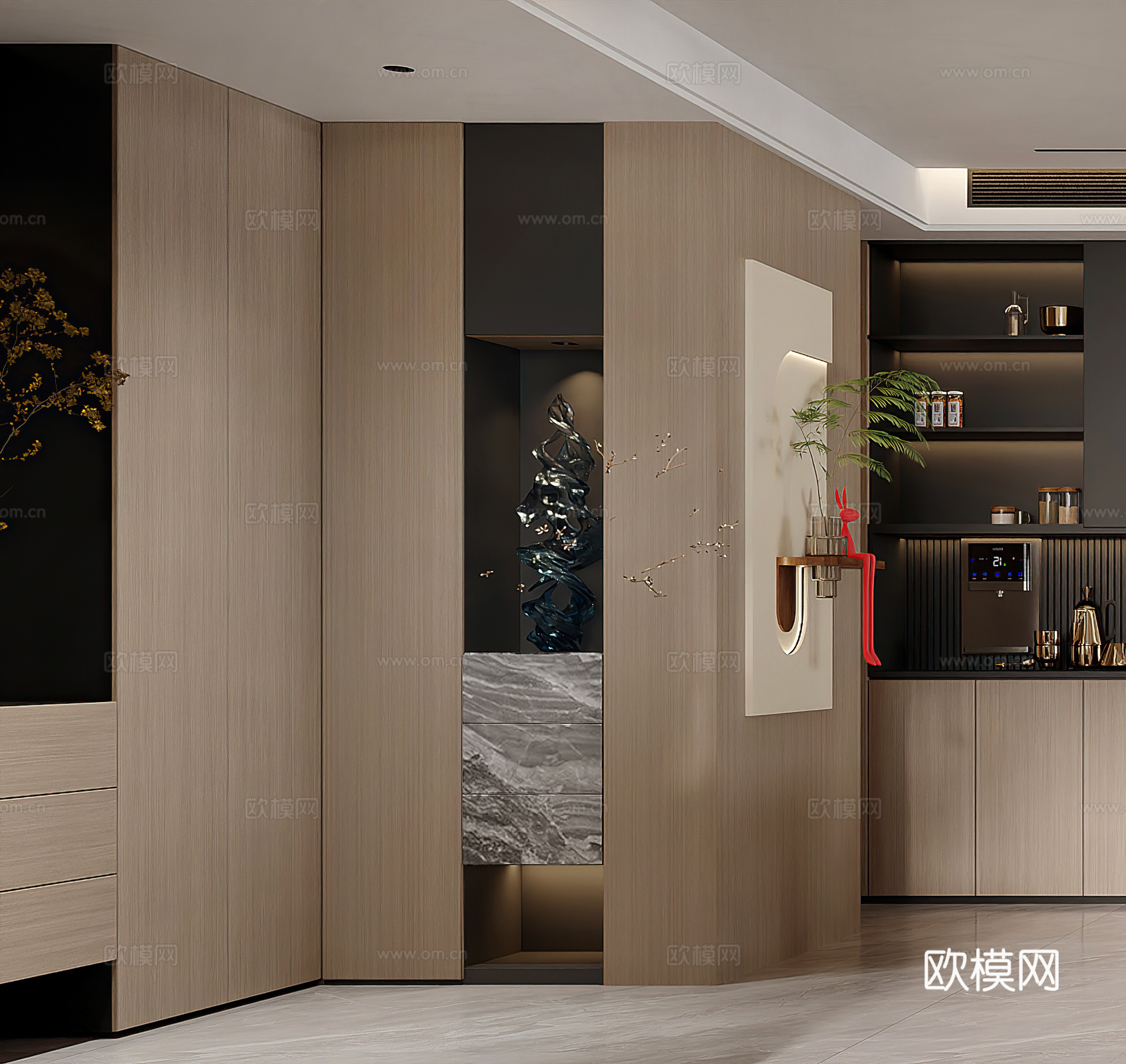 现代玄关 意式玄关 端景 过道 鞋柜 酒柜 入户 高级灰3d模型