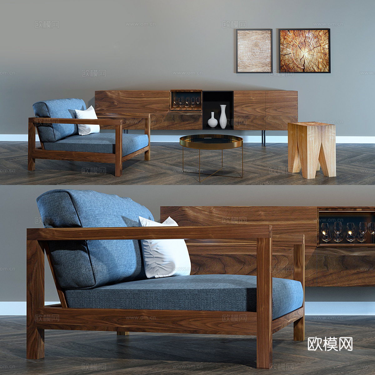 客厅 沙发茶几组合 挂画 休息区3d模型