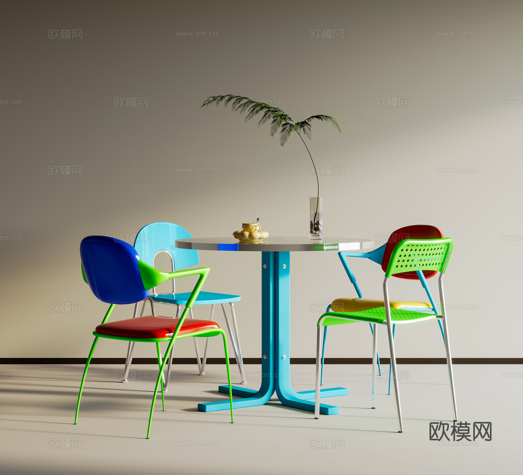 现代简约餐桌椅 现代简约餐桌椅 包豪斯餐桌椅 多巴胺 孟菲斯3d模型