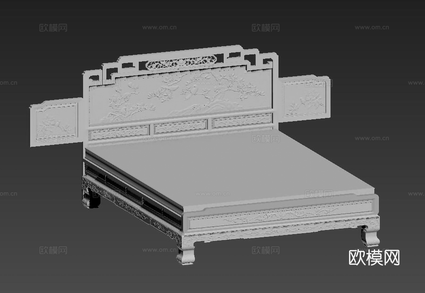 中式双人床 雕花床体床头 实木红木3d模型