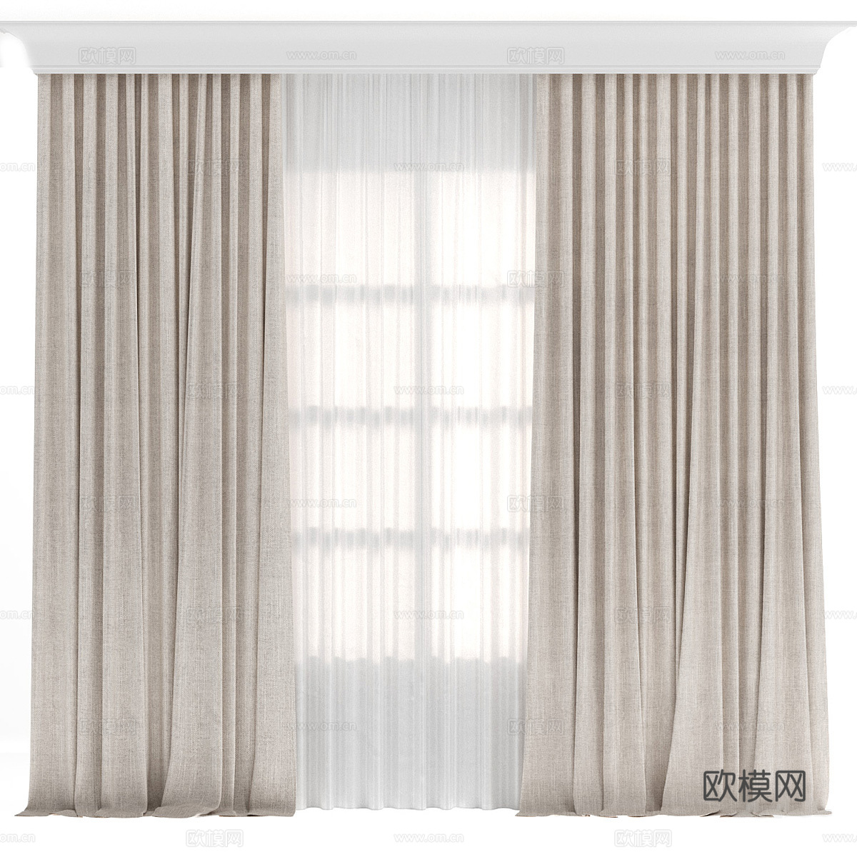 现代布艺窗帘3d模型下载（渲染图1）