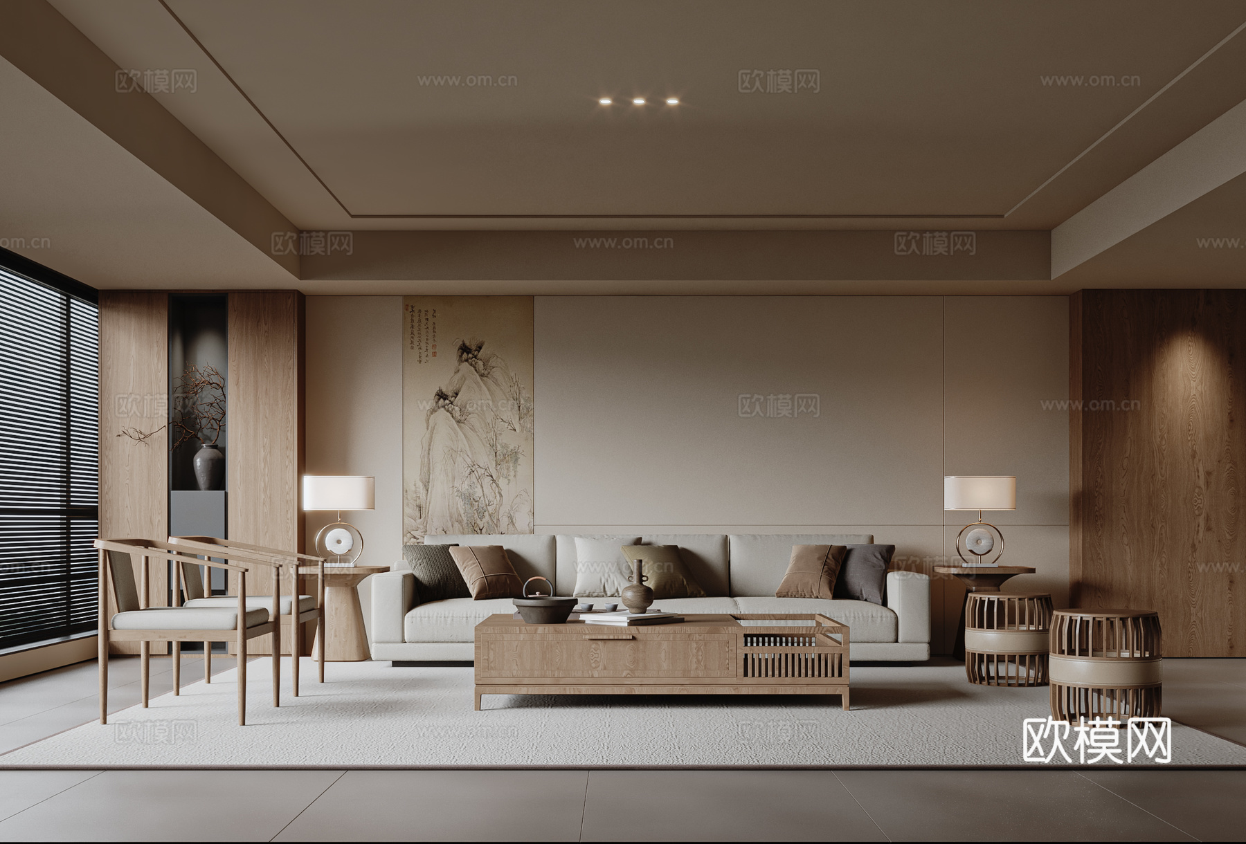 宋式美学客厅  新中式客厅3d模型