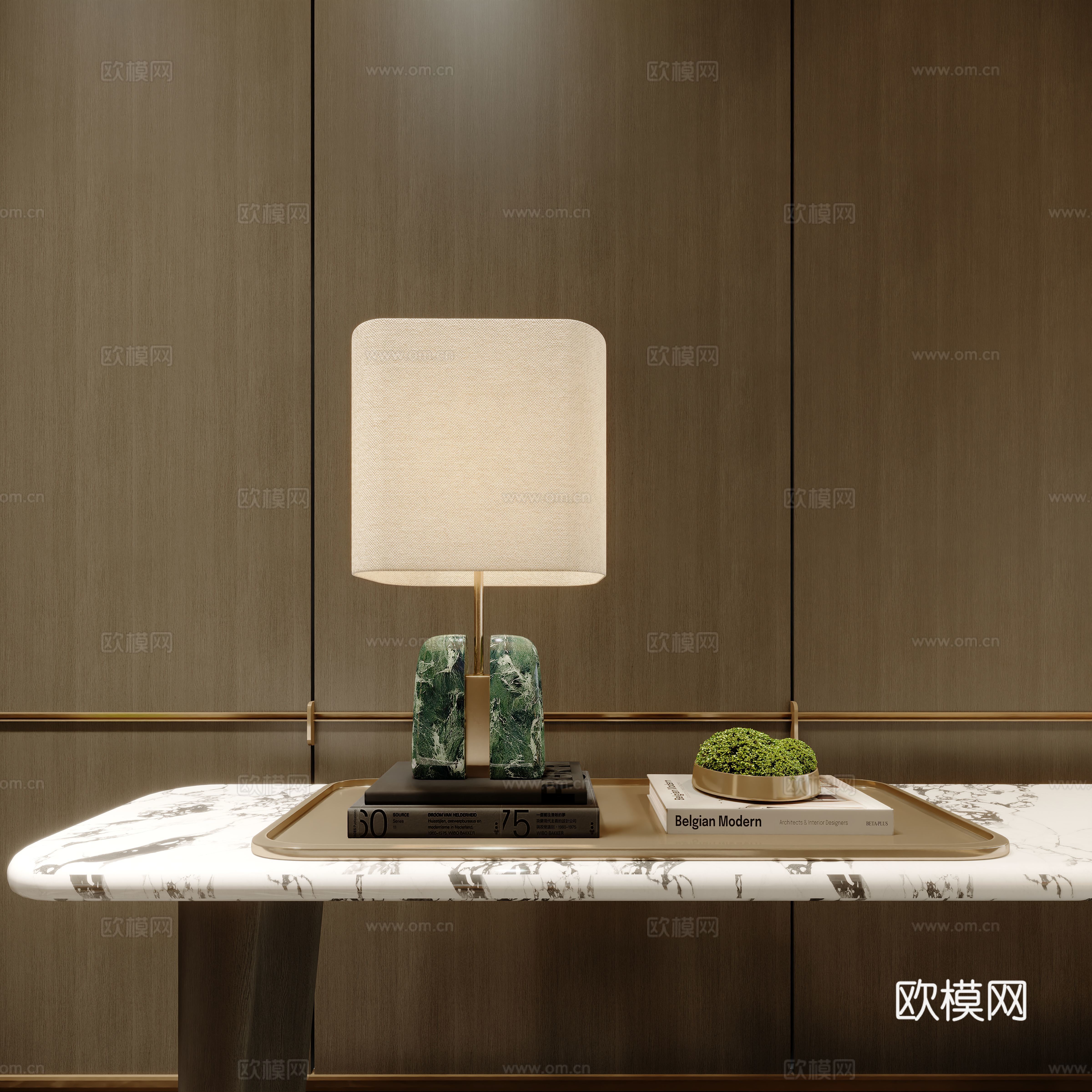 现代台灯托盘绿植摆件3d模型
