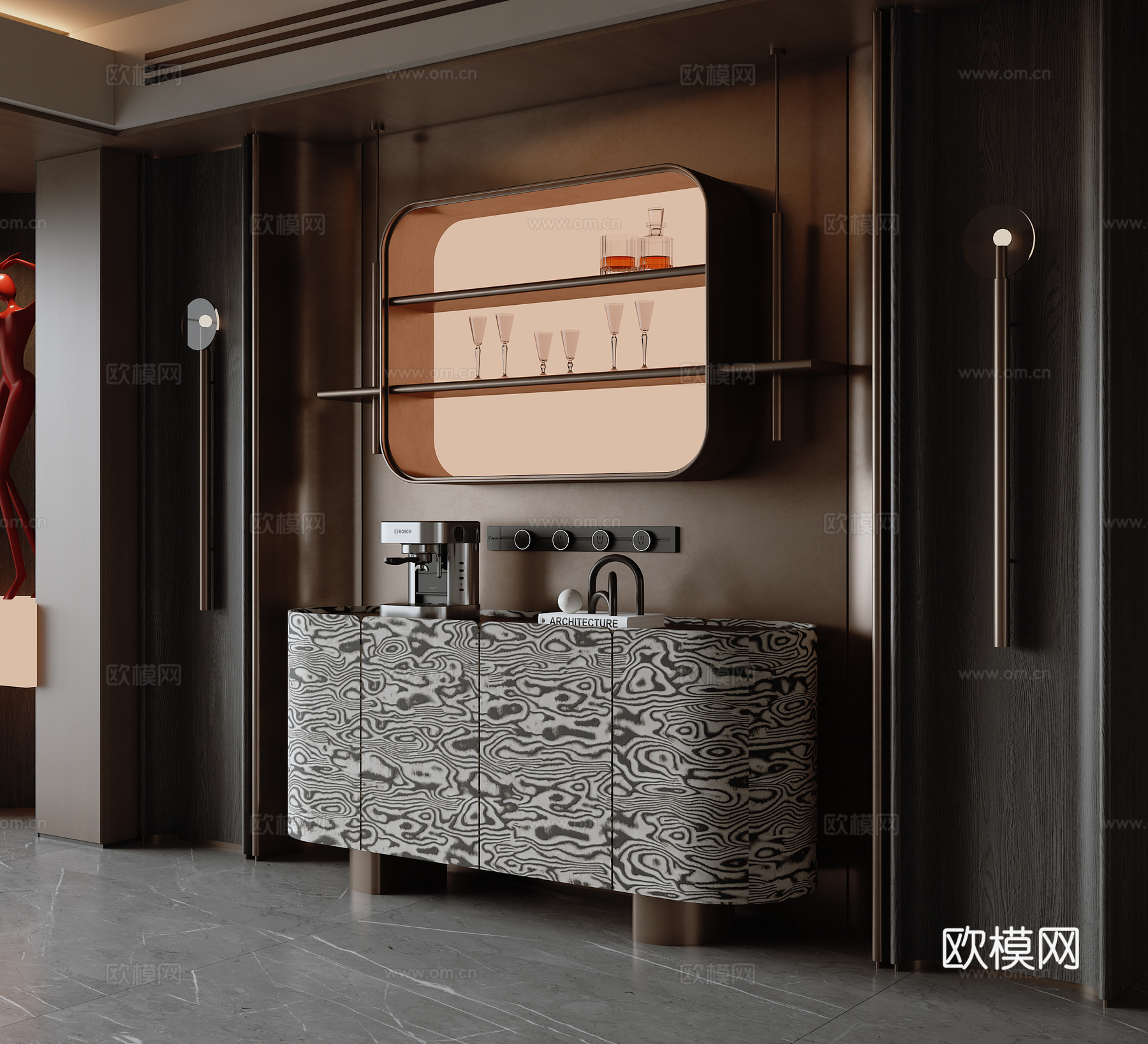 现代意式轻奢餐边柜su模型