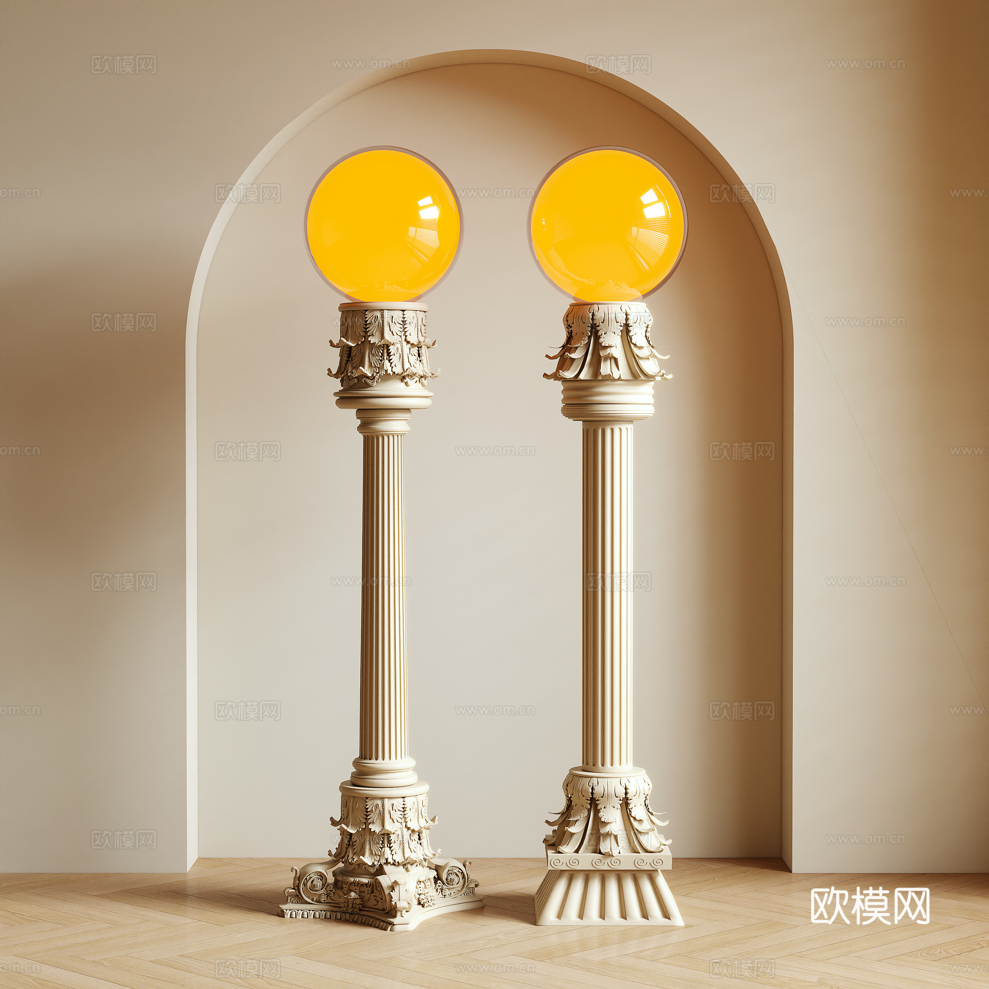 奶油风落地灯 石膏灯3d模型