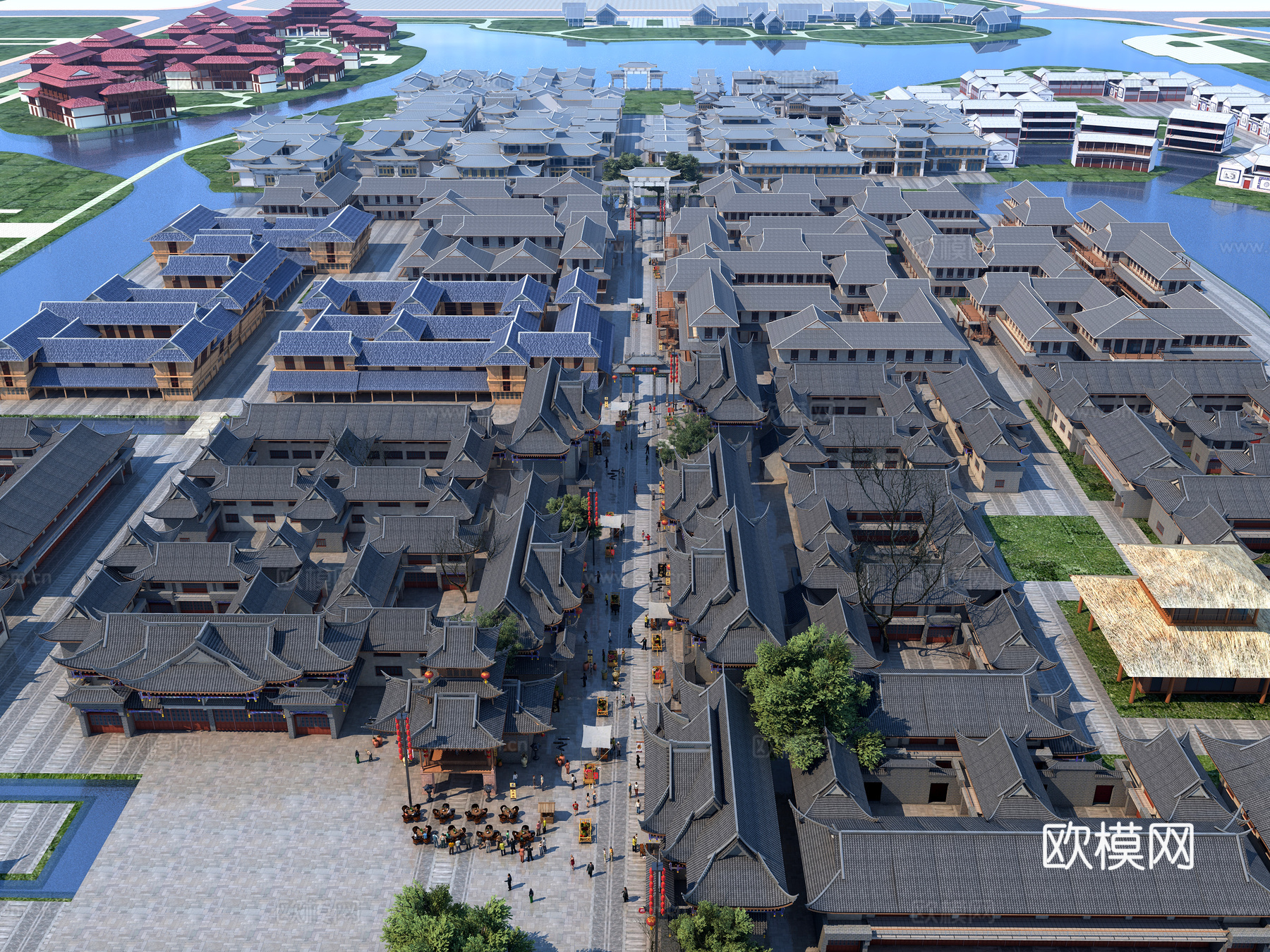 古建 小镇 商业街 中式建筑 灰派 江南 古镇3d模型