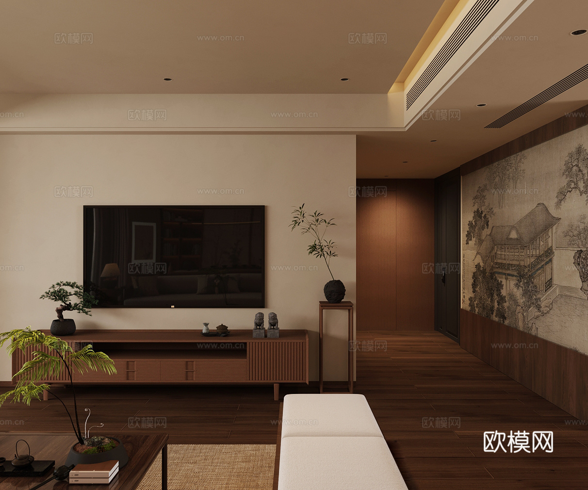 新中式禅意家居客厅 宋式美学客餐厅 中式宋式客厅 沙发茶几3d模型