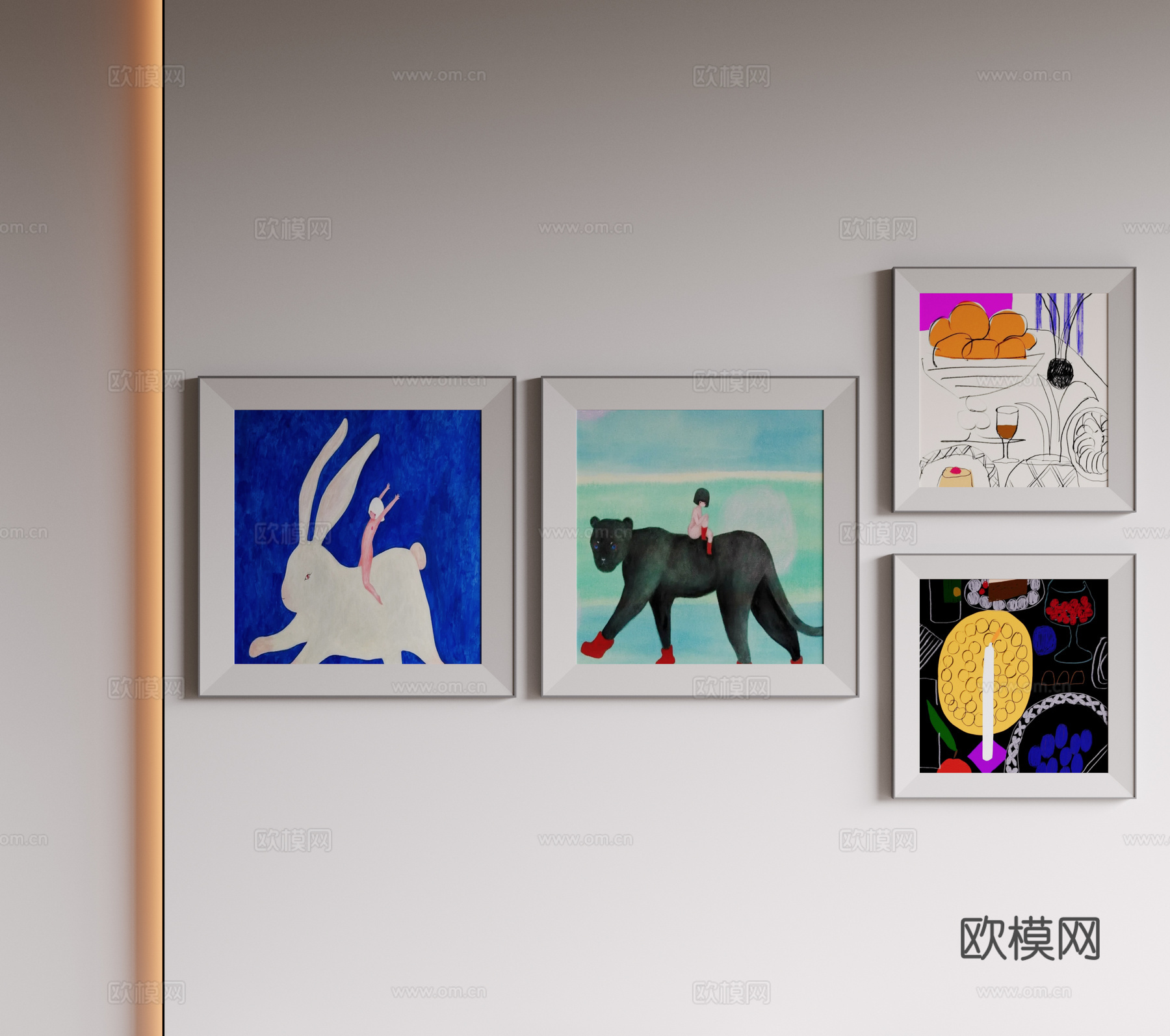 现代极简装饰画 侘寂中古风挂画 奶油风装饰画 意式挂画 黑白3d模型