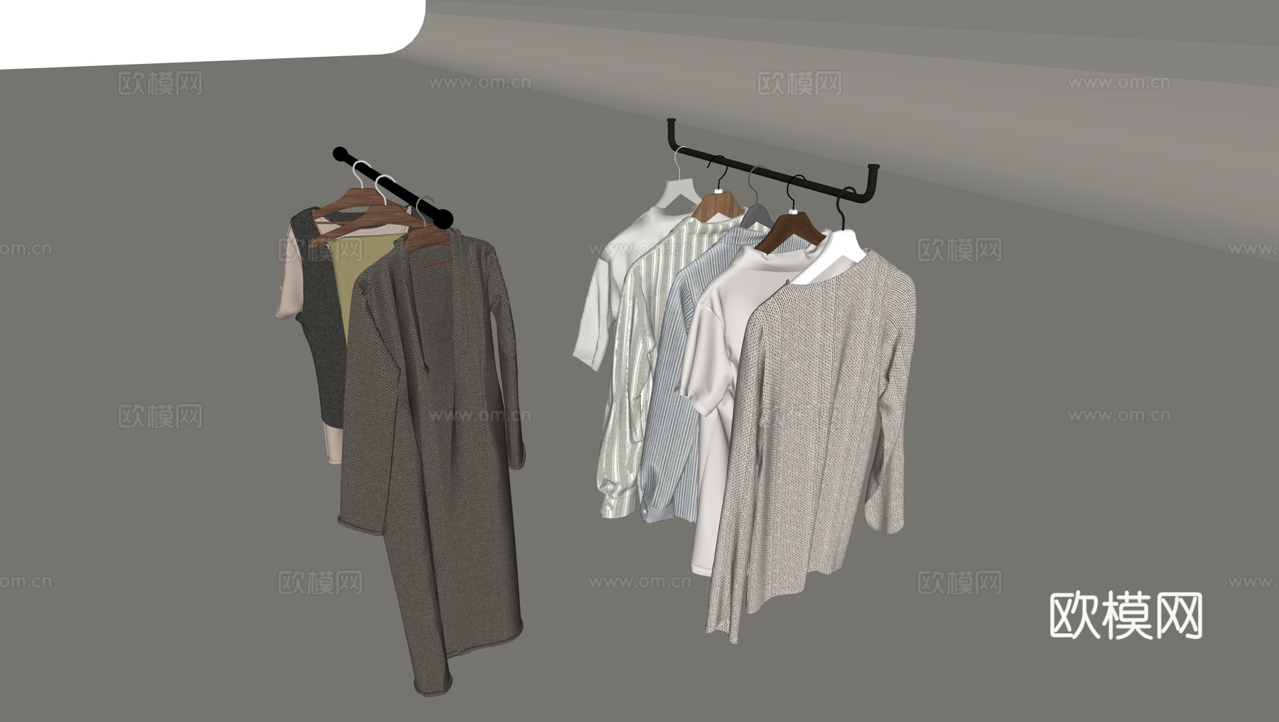 衣服男装女装短袖 晾衣挂衣杆衣服撑su模型