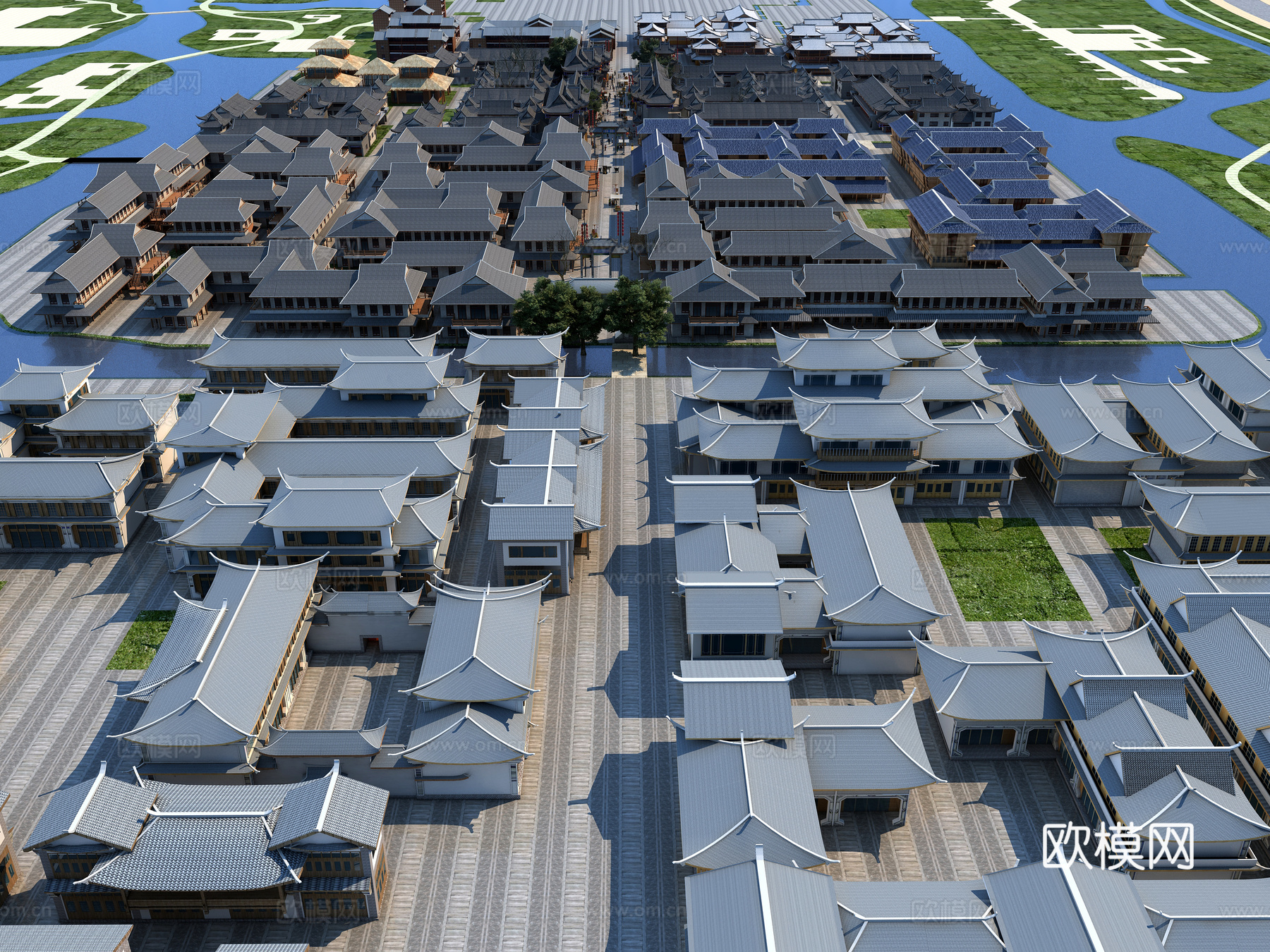 古建 小镇 商业街 中式建筑 灰派 江南 古镇3d模型