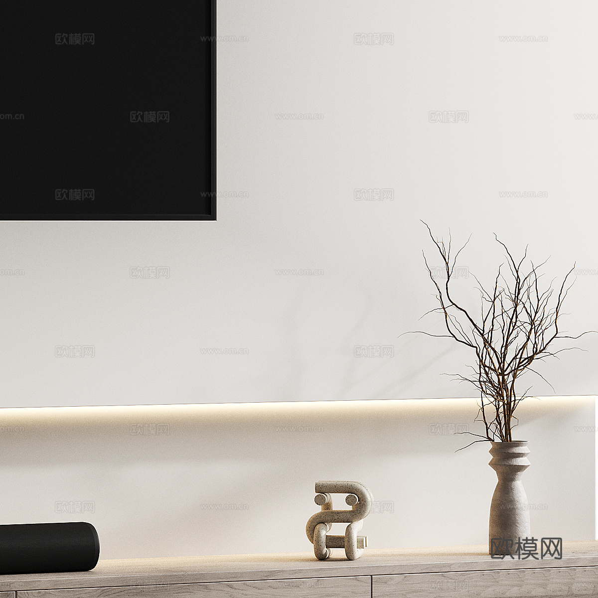 现代极简电视背景墙3d模型