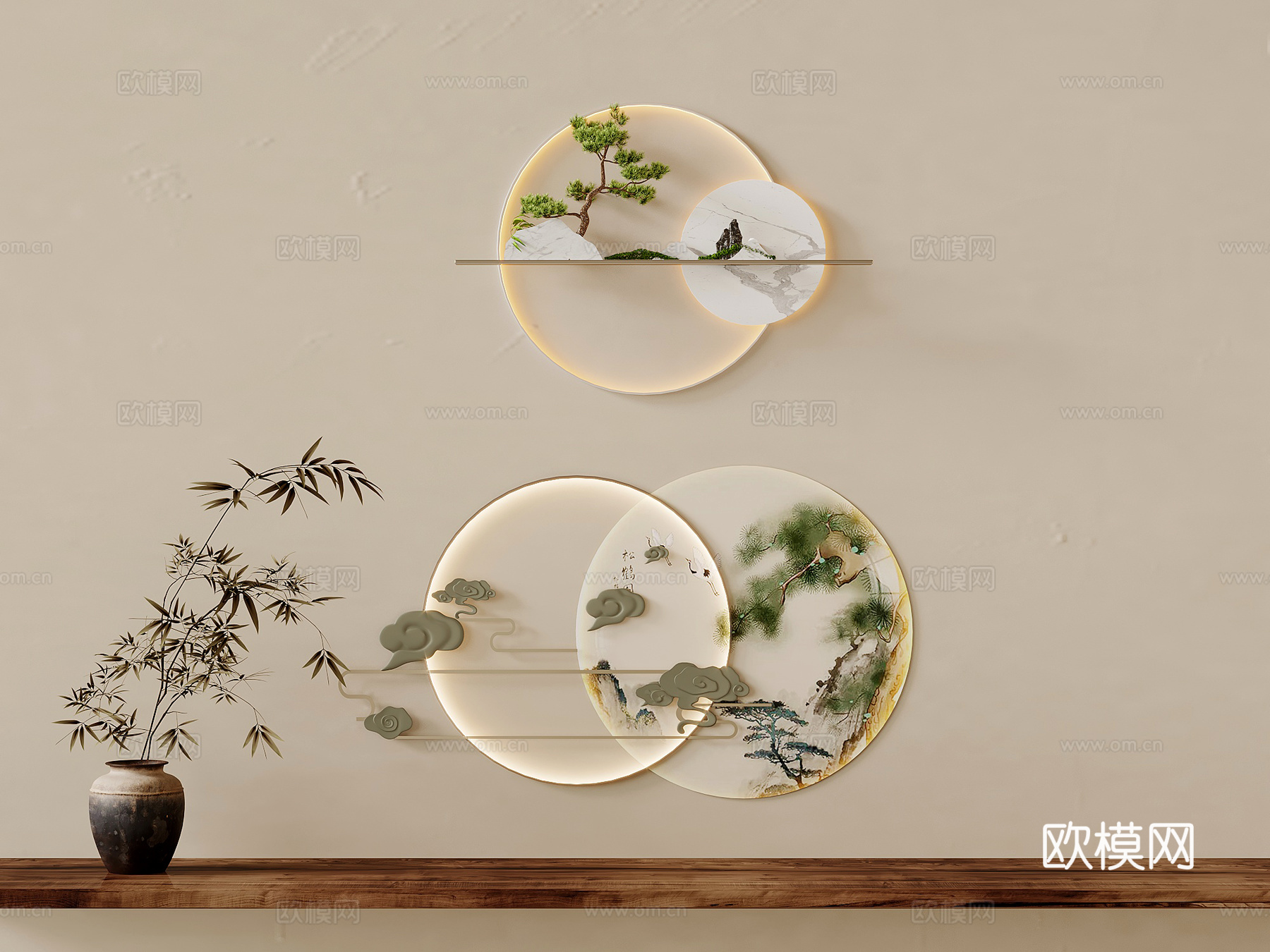 墙饰 新中式墙饰挂饰 装饰画 饰品3d模型