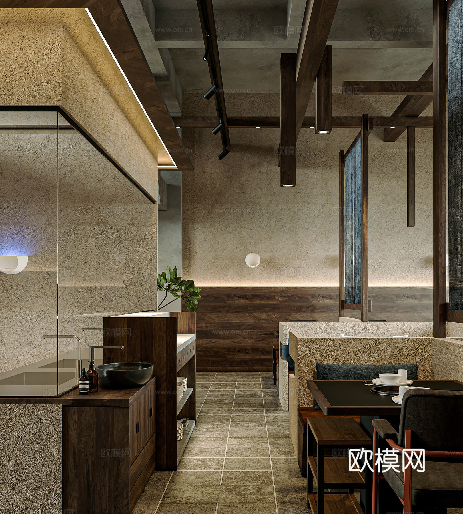 现代云南野生菌火锅店 侘寂风圆桌椅3d模型