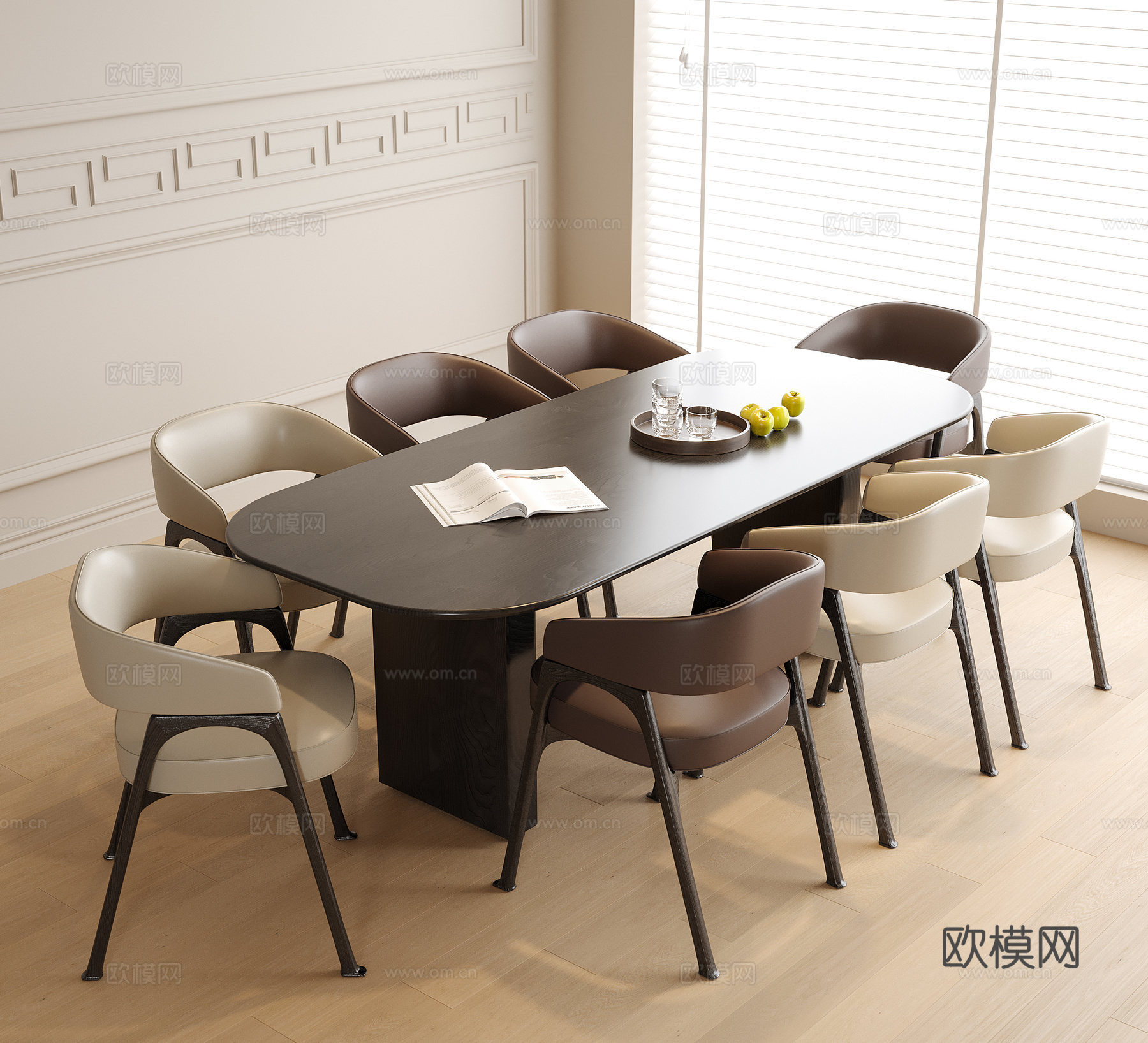 现代餐厅 酒柜 餐边柜 餐桌椅3d模型