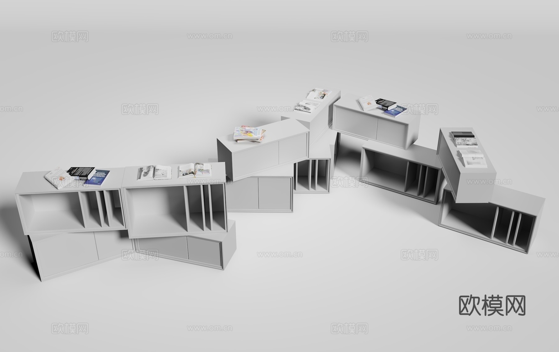 现代书柜展架3d模型