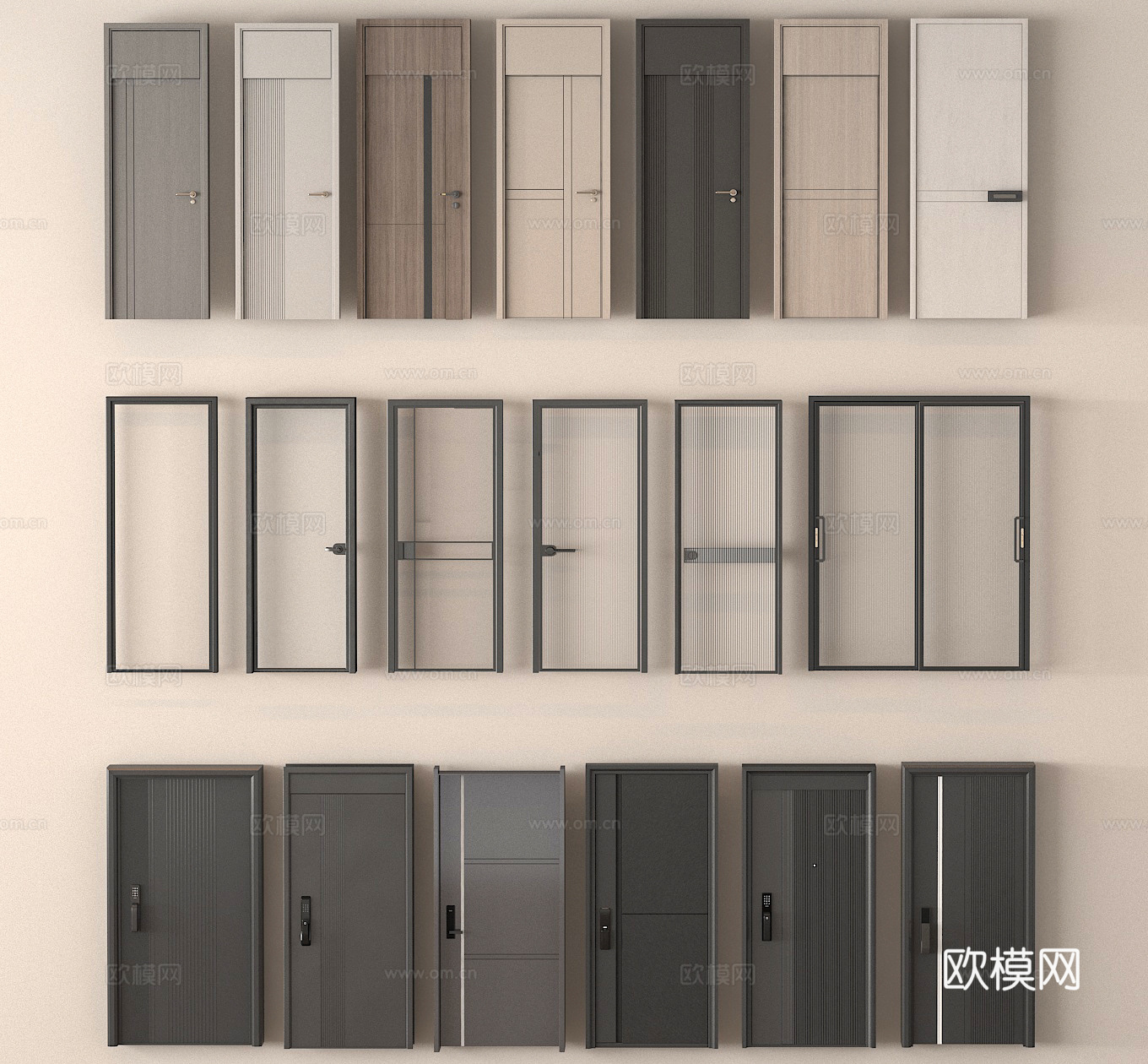 单开门 防盗门 卧室门 玻璃门 卫浴门3d模型