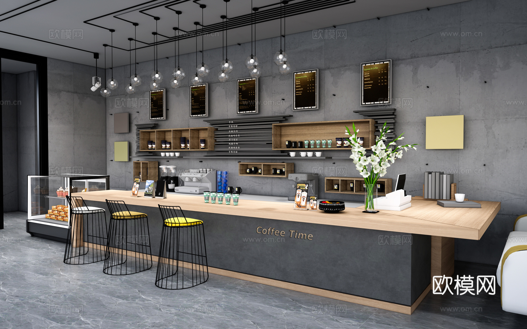 现代咖啡吧台 咖啡店 收银台 接待台su模型