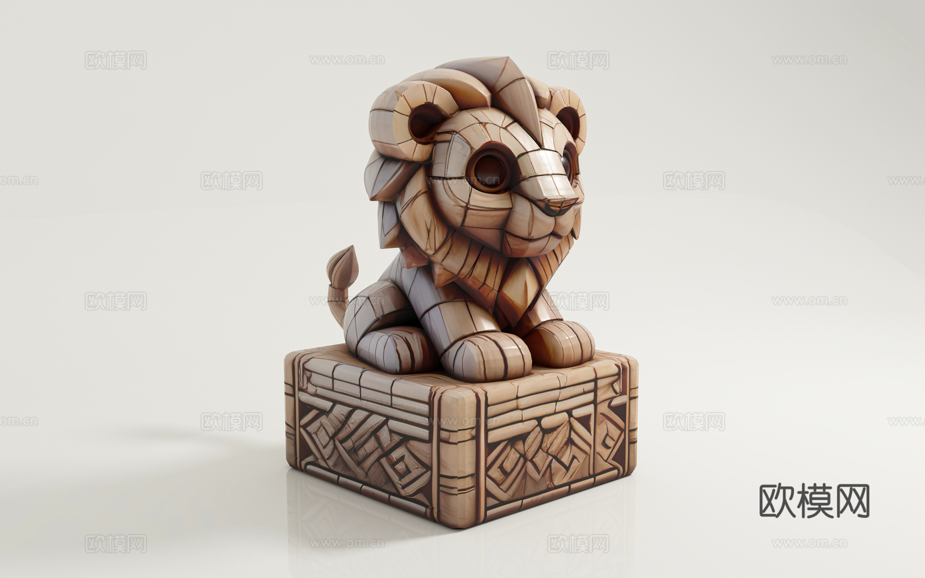 狮子 狮木雕雕刻 积木底座 立体图腾 玛雅风格 埃及风格 卡3d模型