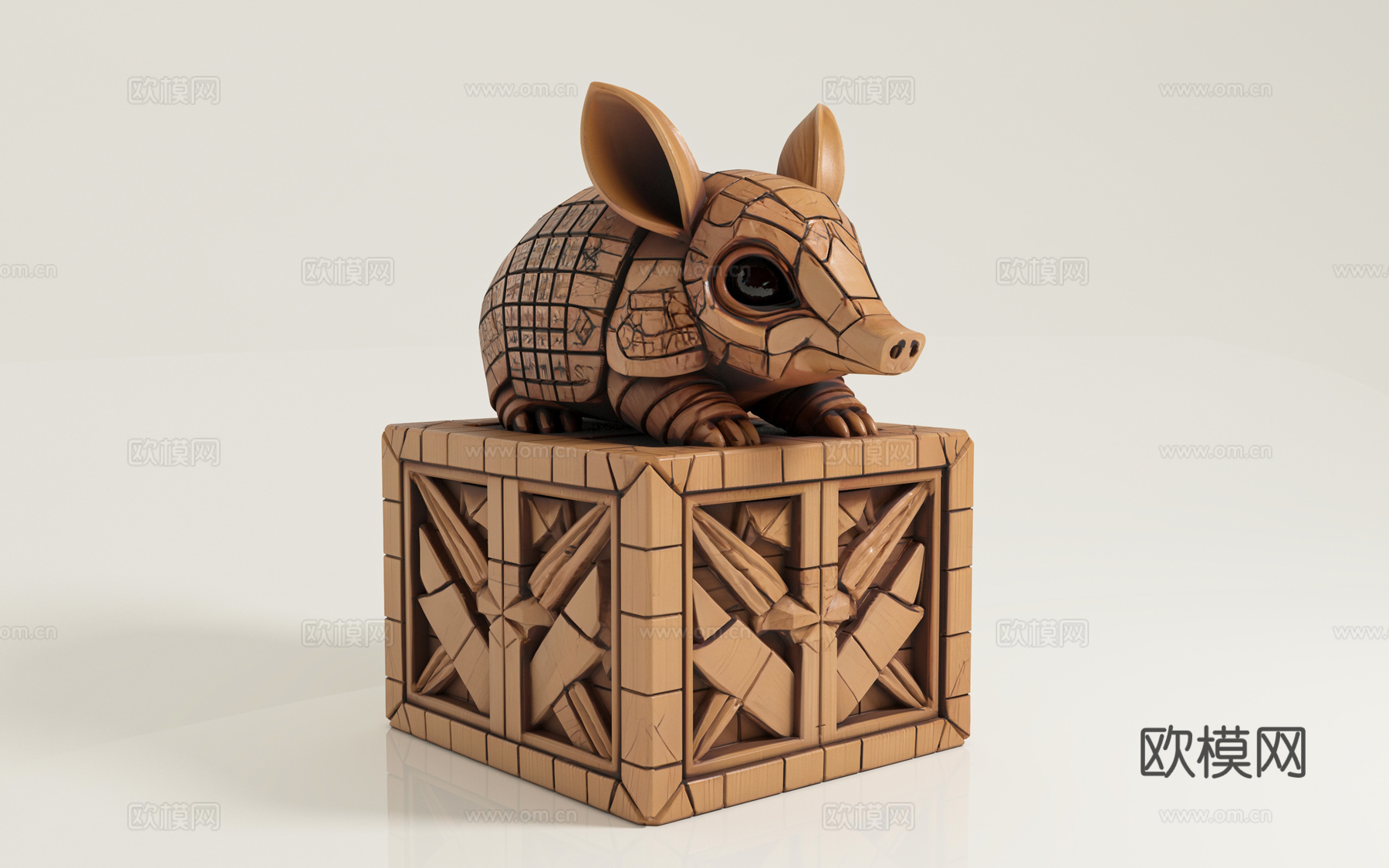 犰狳铠鼠卡通动物 木雕雕刻 石雕雕像 图腾印章 立体图腾 玛3d模型