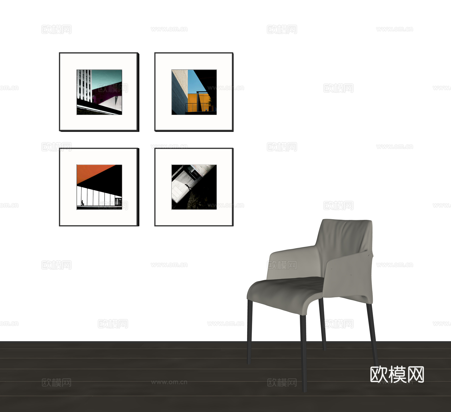 现代组合挂画su模型