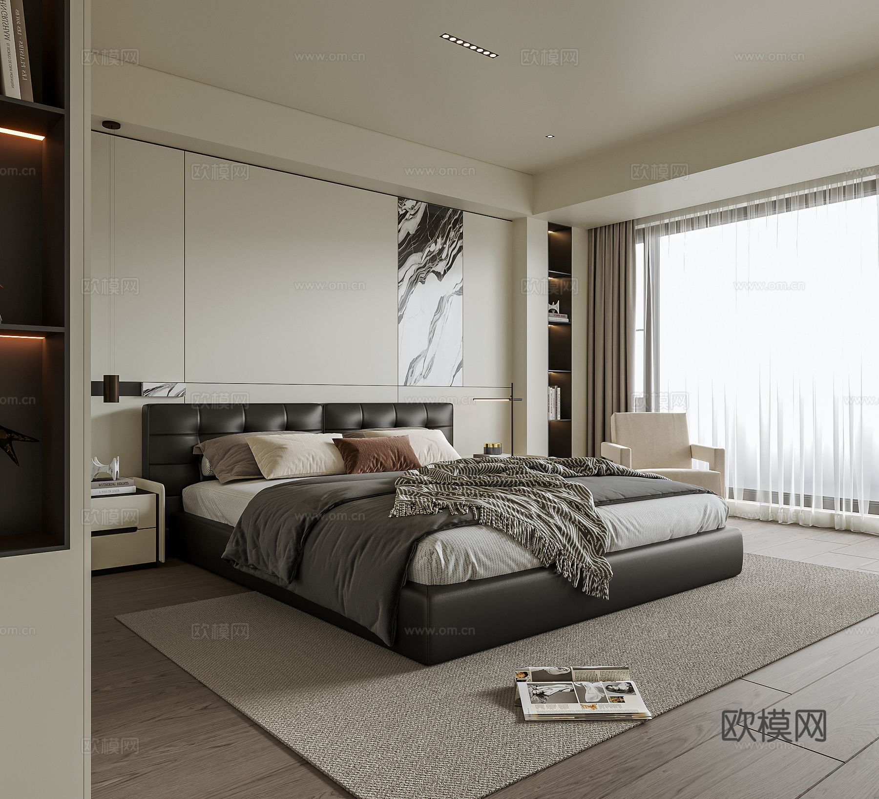 现代卧室 双人床 床头柜3d模型