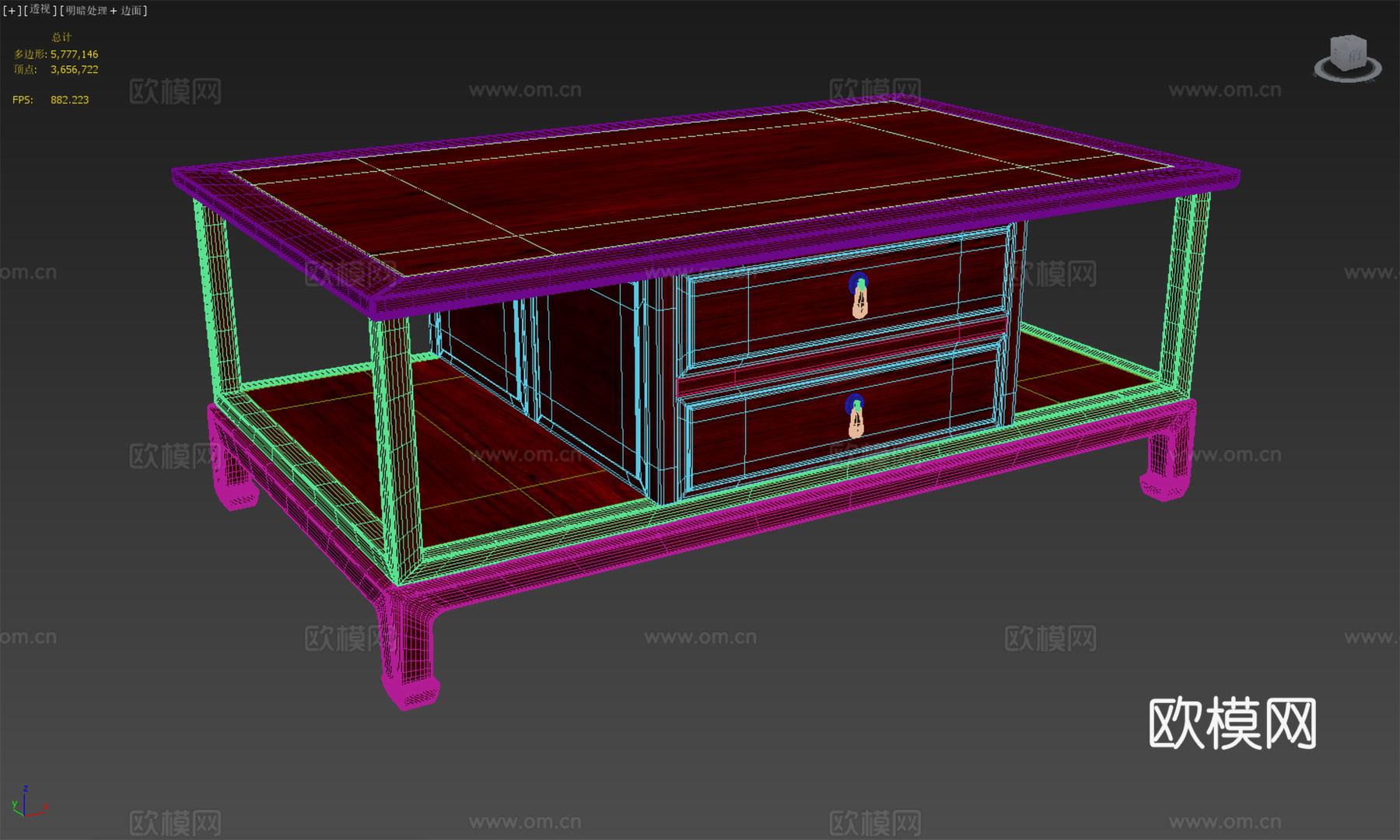 新中式客厅茶几 实木红木3d模型