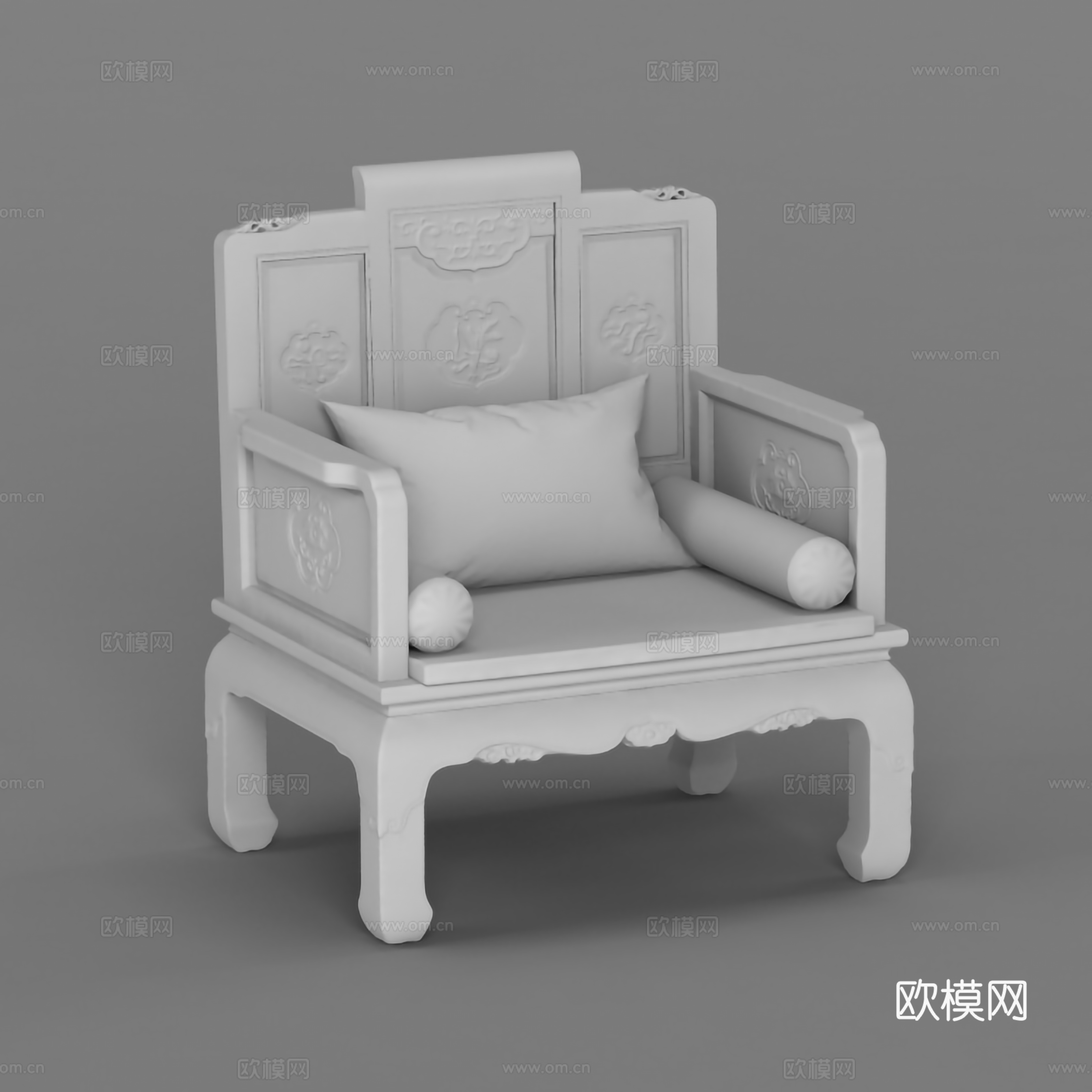 中式单人沙发 雕花 实木红木3d模型