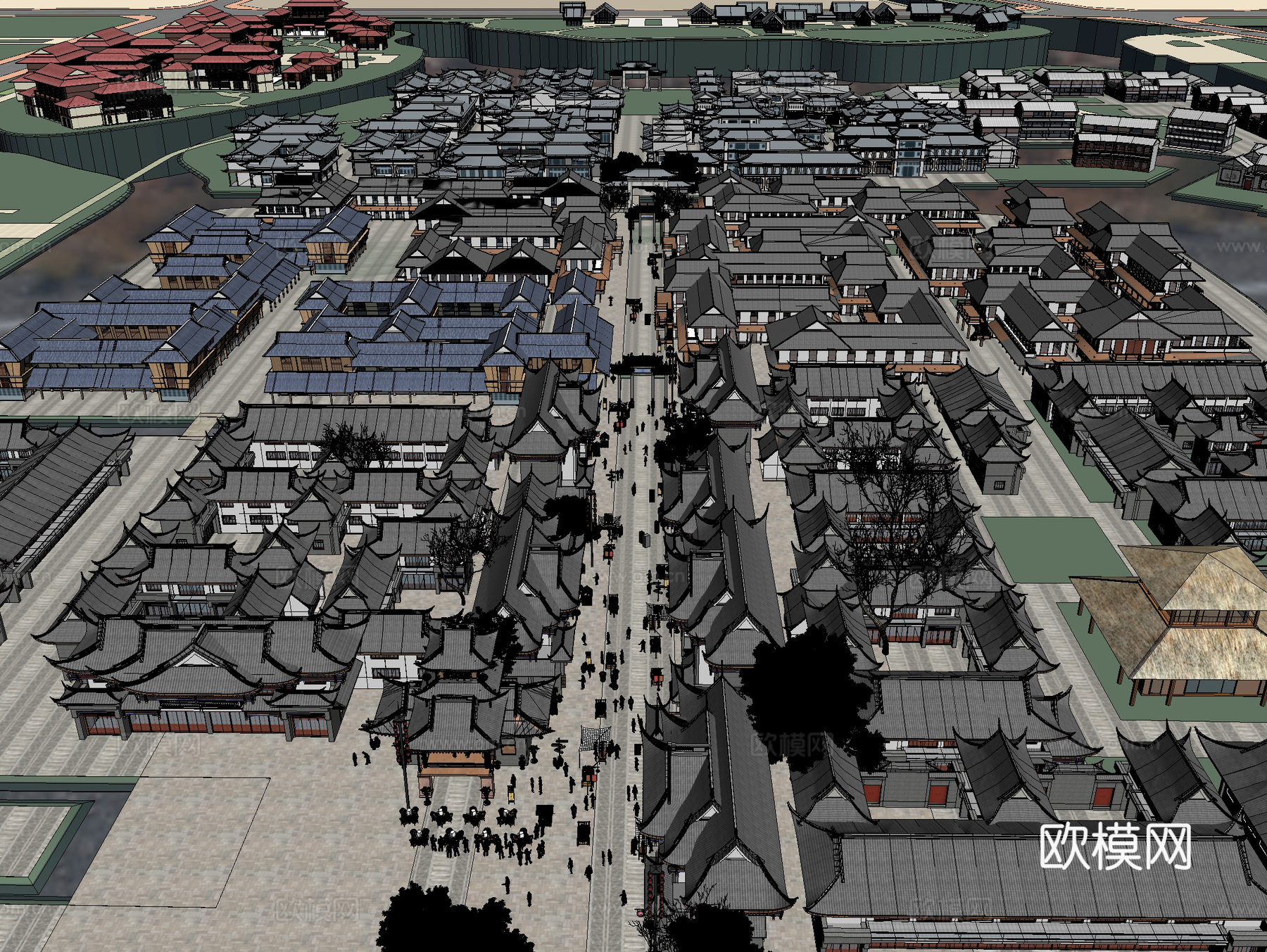 古建 小镇 商业街 中式建筑 灰派 江南 古镇3d模型