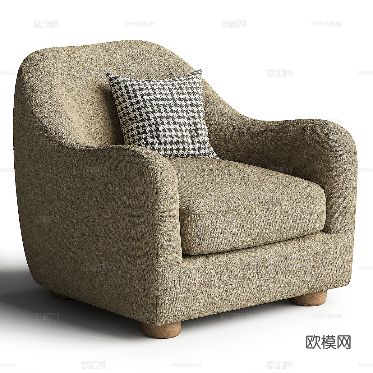 现代奶油风布艺沙发椅3d模型
