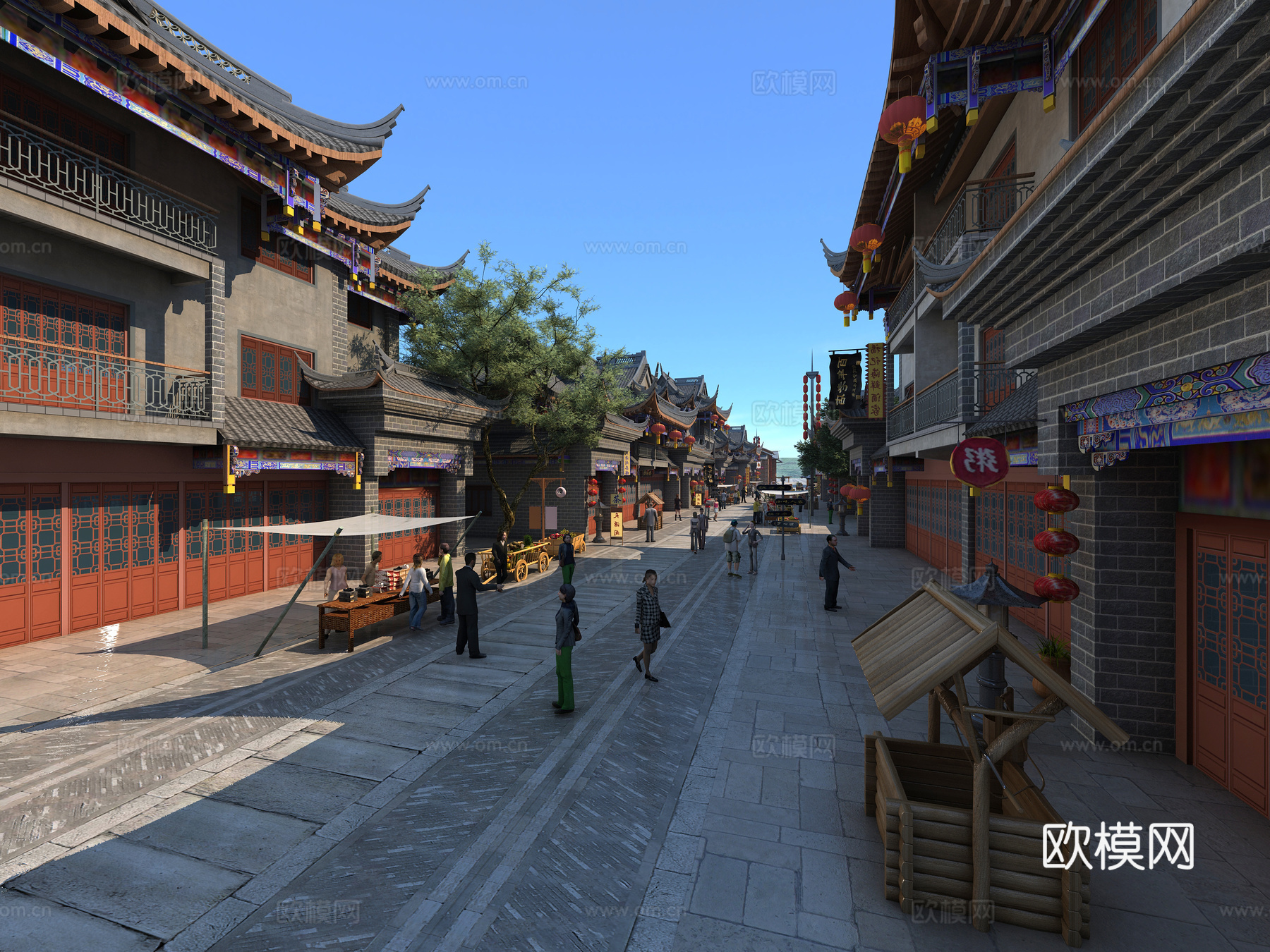 古建 小镇 商业街 中式建筑 灰派 江南 古镇3d模型