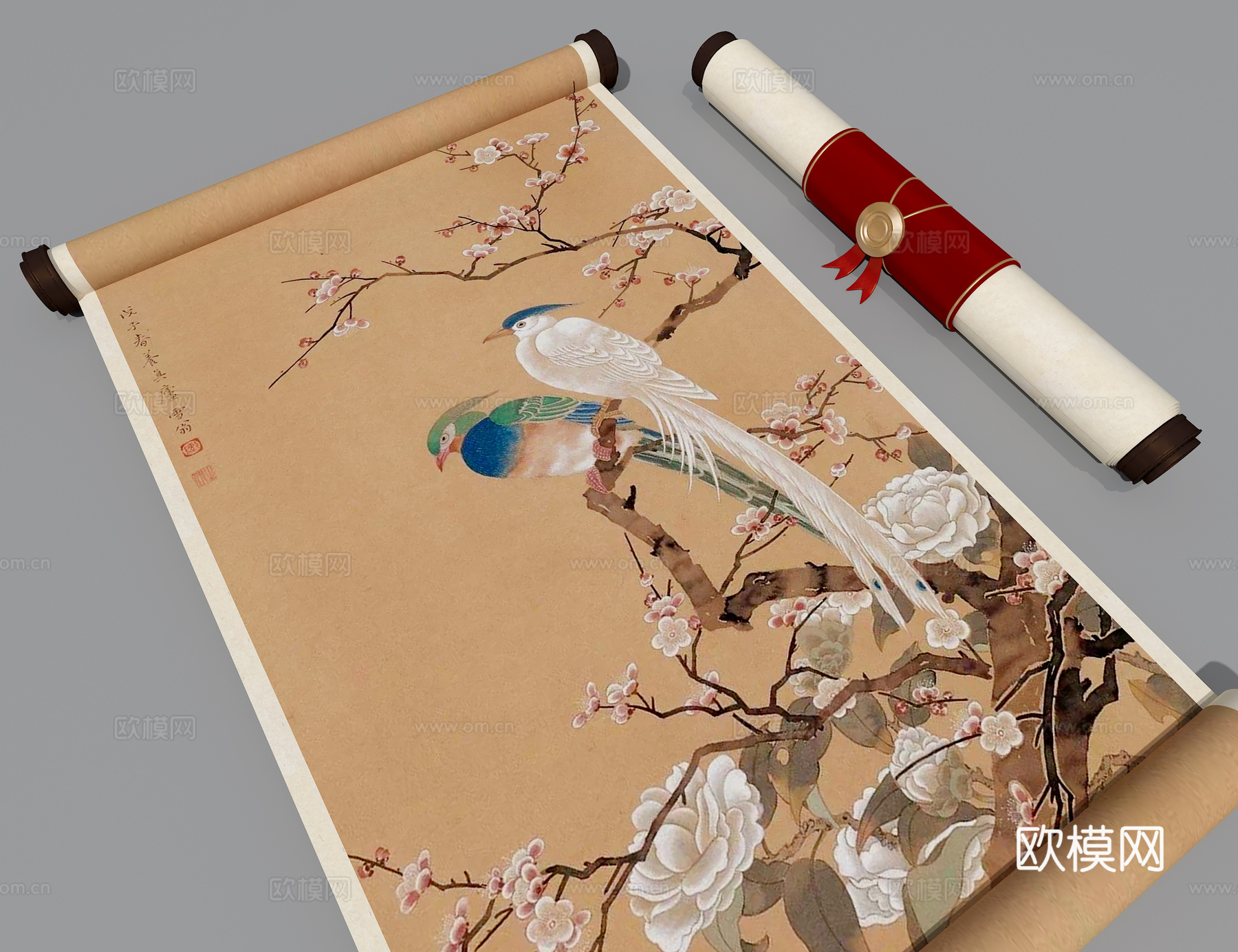 花鸟画卷3d模型