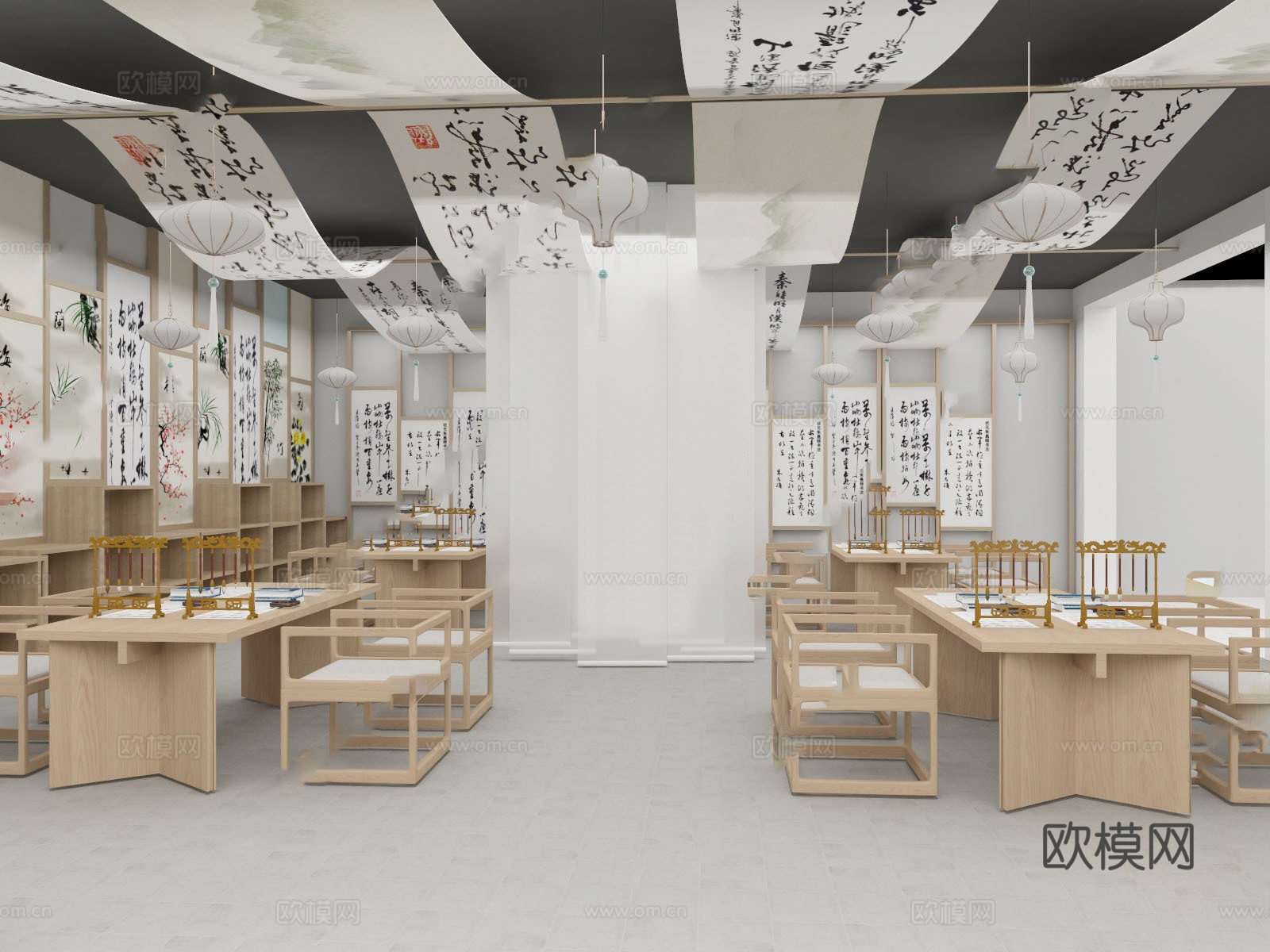 新中式文化展厅 现代书法展厅su模型