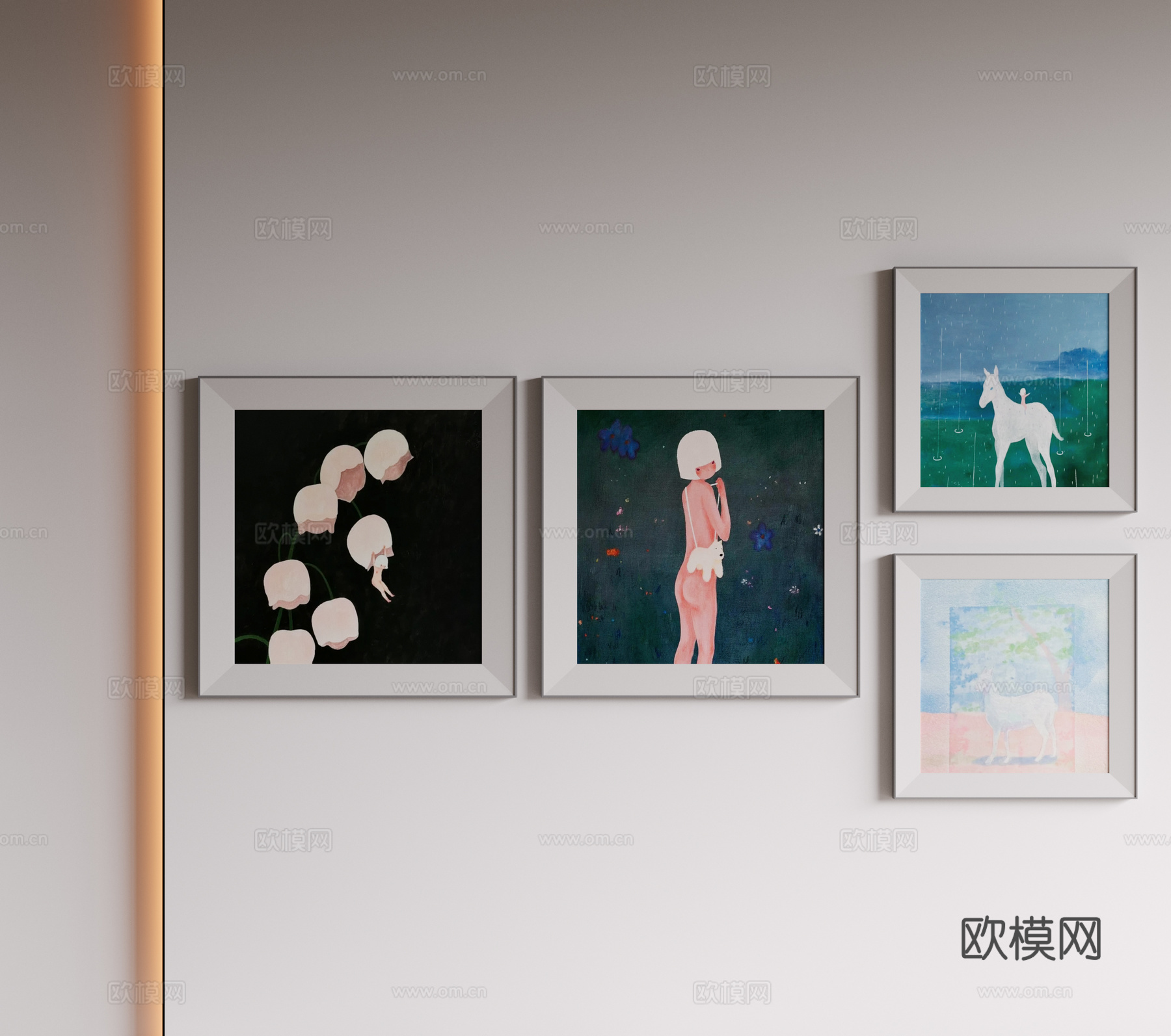 现代极简装饰画 侘寂中古风挂画 奶油风装饰画 意式挂画 黑白su模型